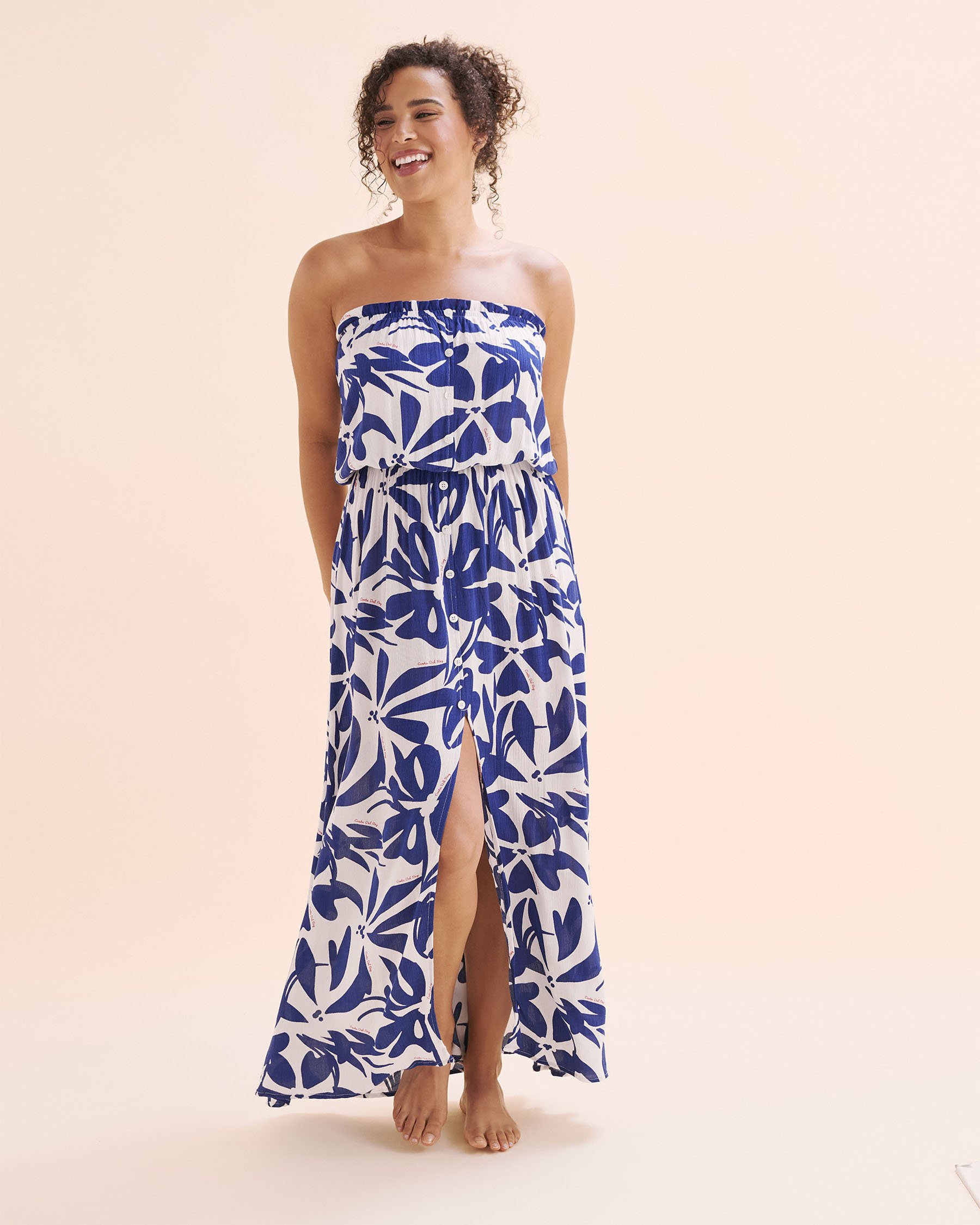 COSTA DEL REY Bandeau Midi Gauze Dress Floral Blue 02300174 - View8