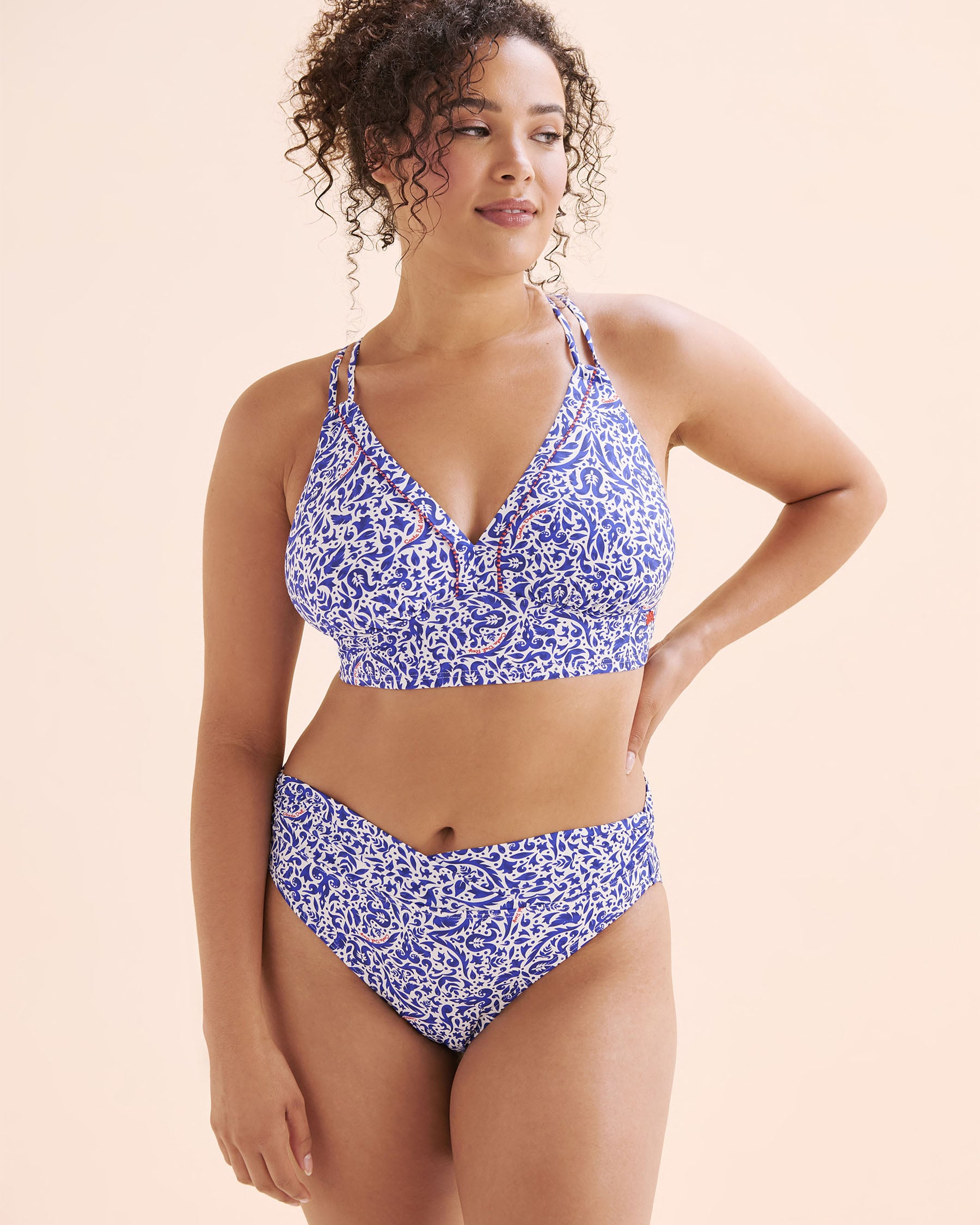 COSTA DEL REY Haut de bikini triangle bonnet D avec bordure rayée Bleu, blanc et rouge 01200114 - Voir1