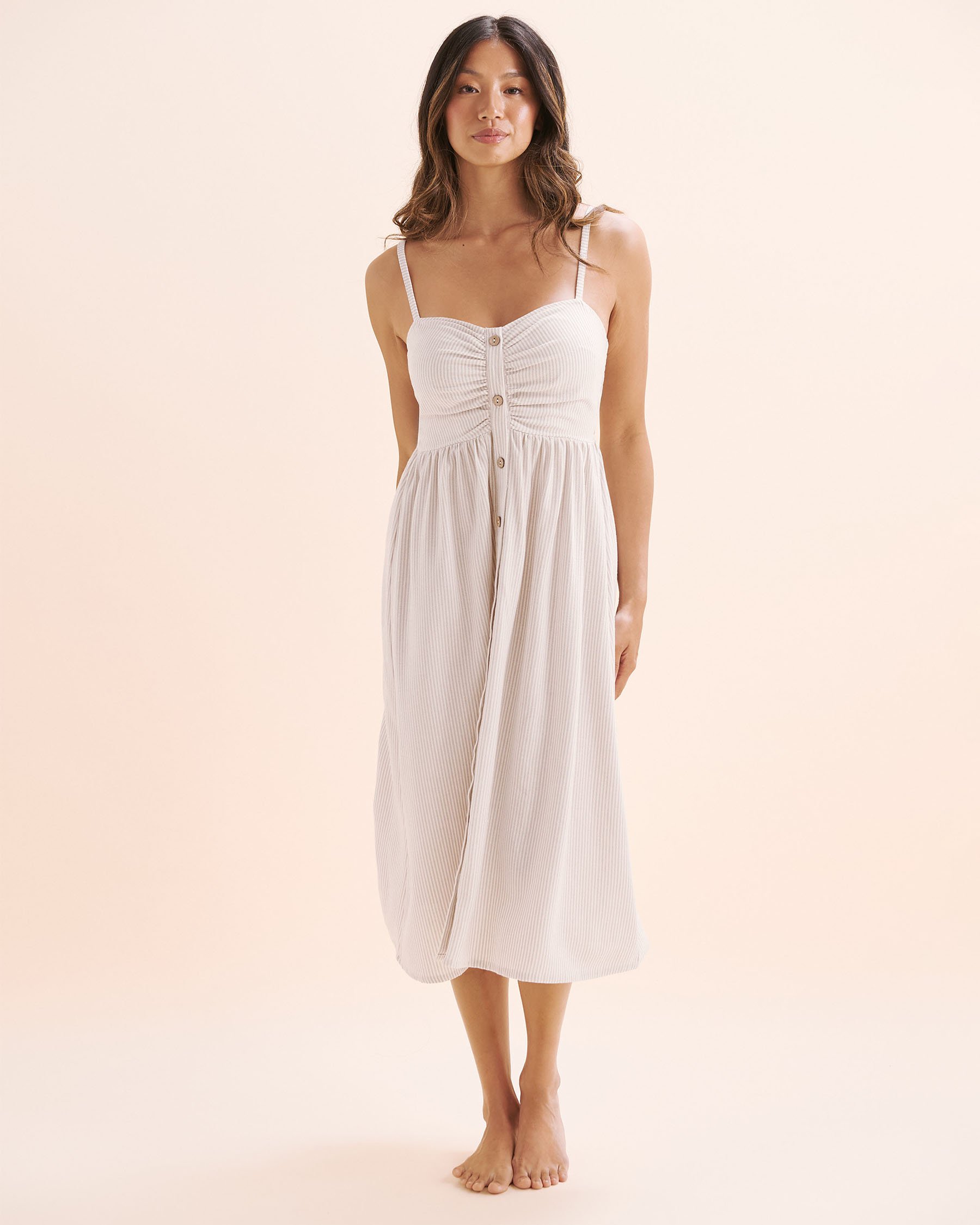 OFF THE BEACH Robe rayée boutonnée sur le devant Rayures beige 02300170 - Voir5