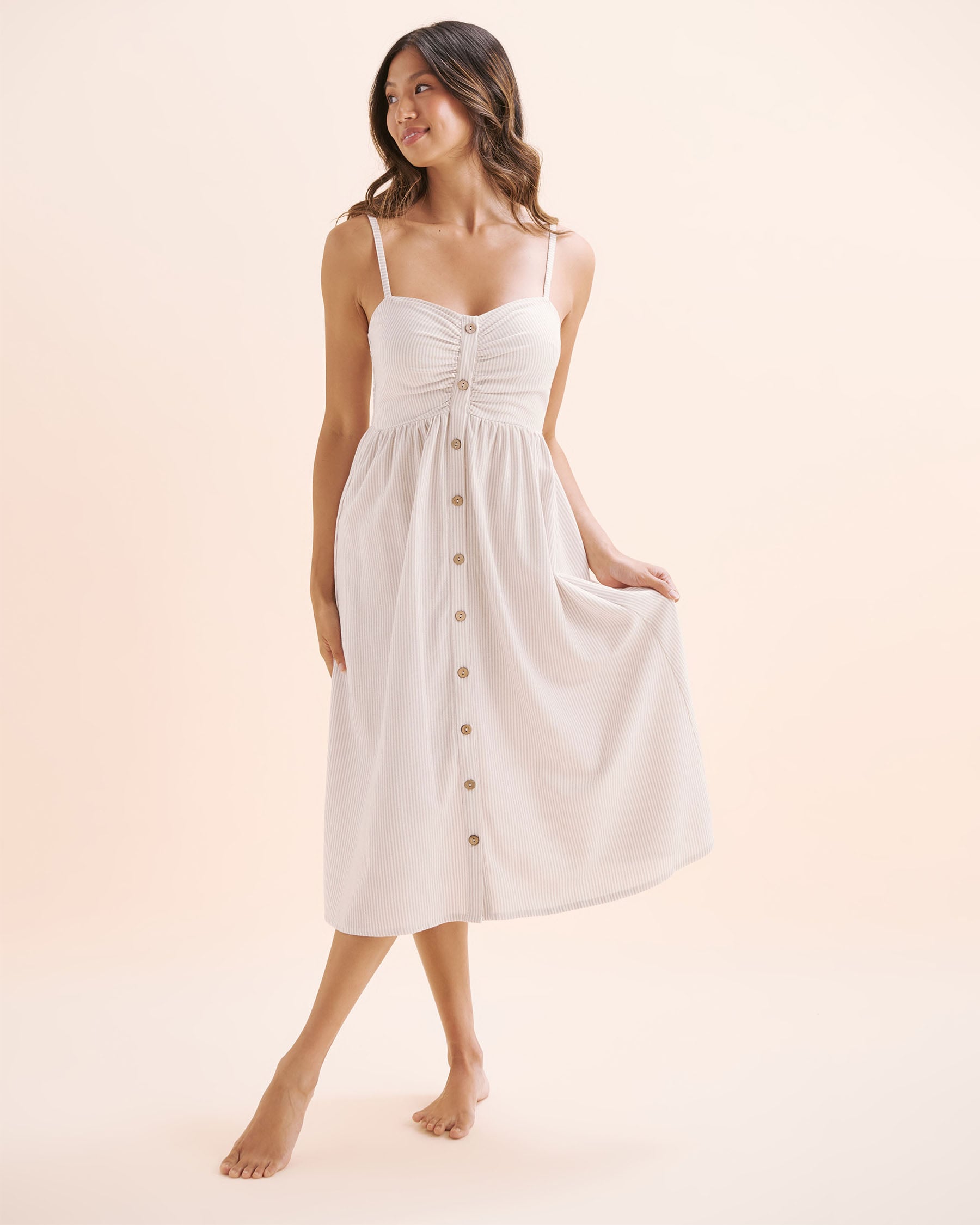 OFF THE BEACH Robe rayée boutonnée sur le devant Rayures beige 02300170 - Voir7