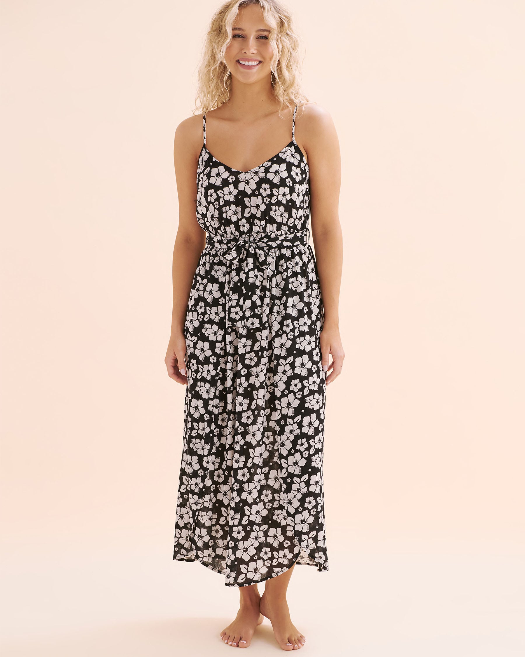 TROPIK Gauze Long Dress Black and white 02300172 - View5