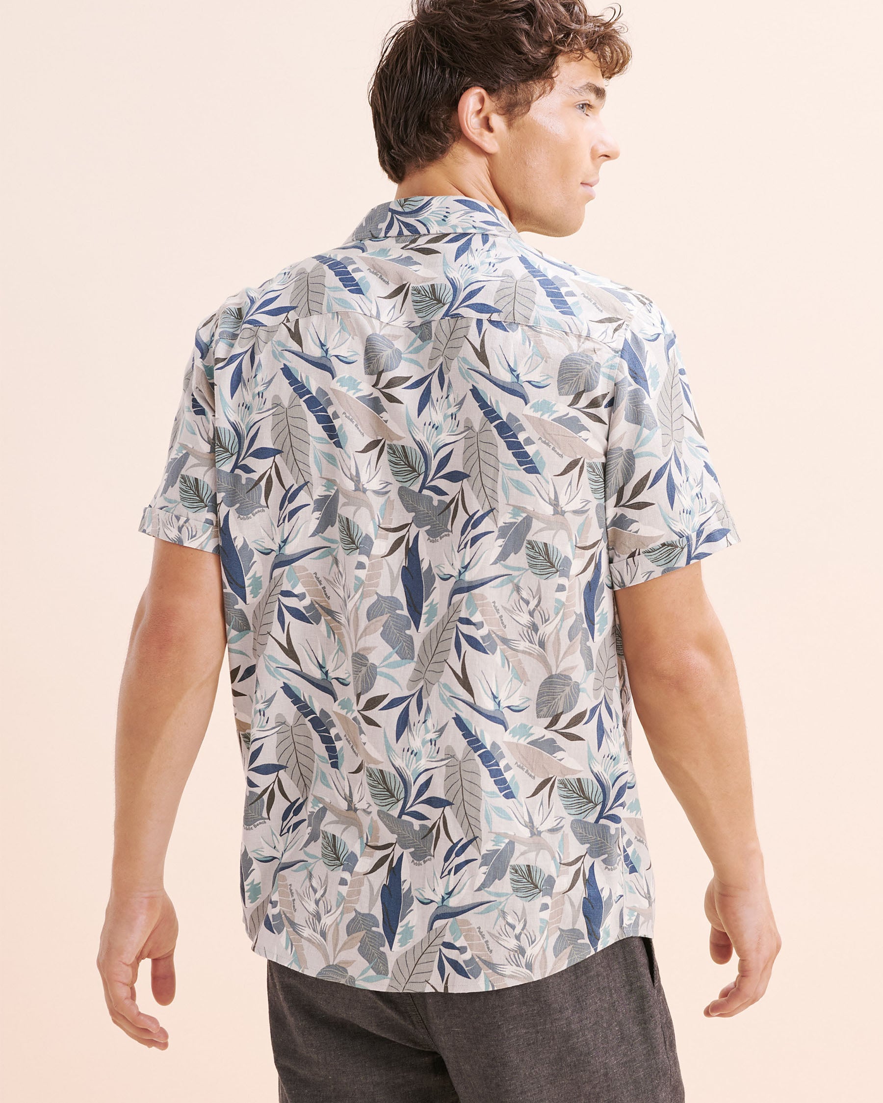 PUBLIC BEACH Printed Linen Blend Shirt Blue PB8207BIK - View4