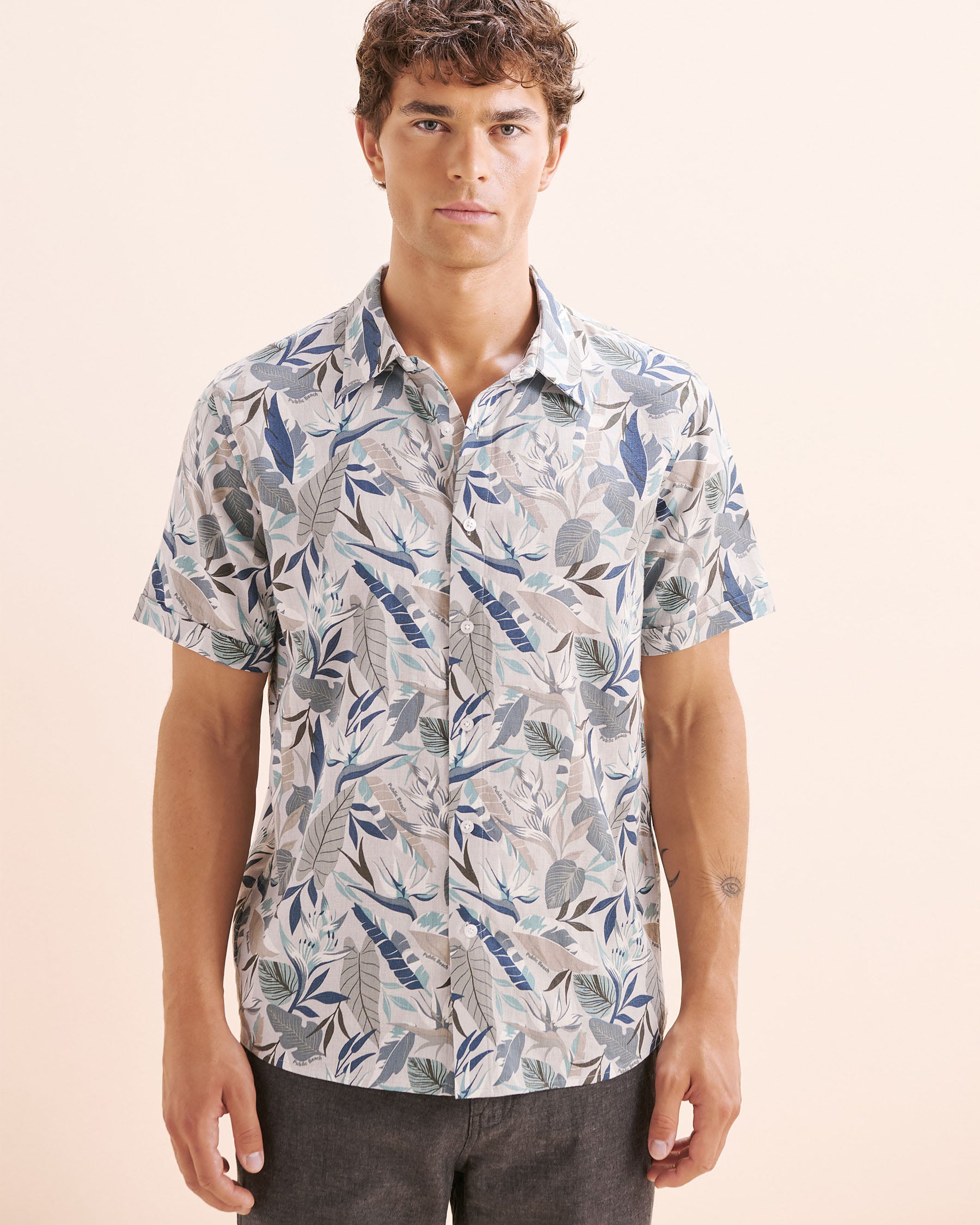 PUBLIC BEACH Printed Linen Blend Shirt Blue PB8207BIK - View5
