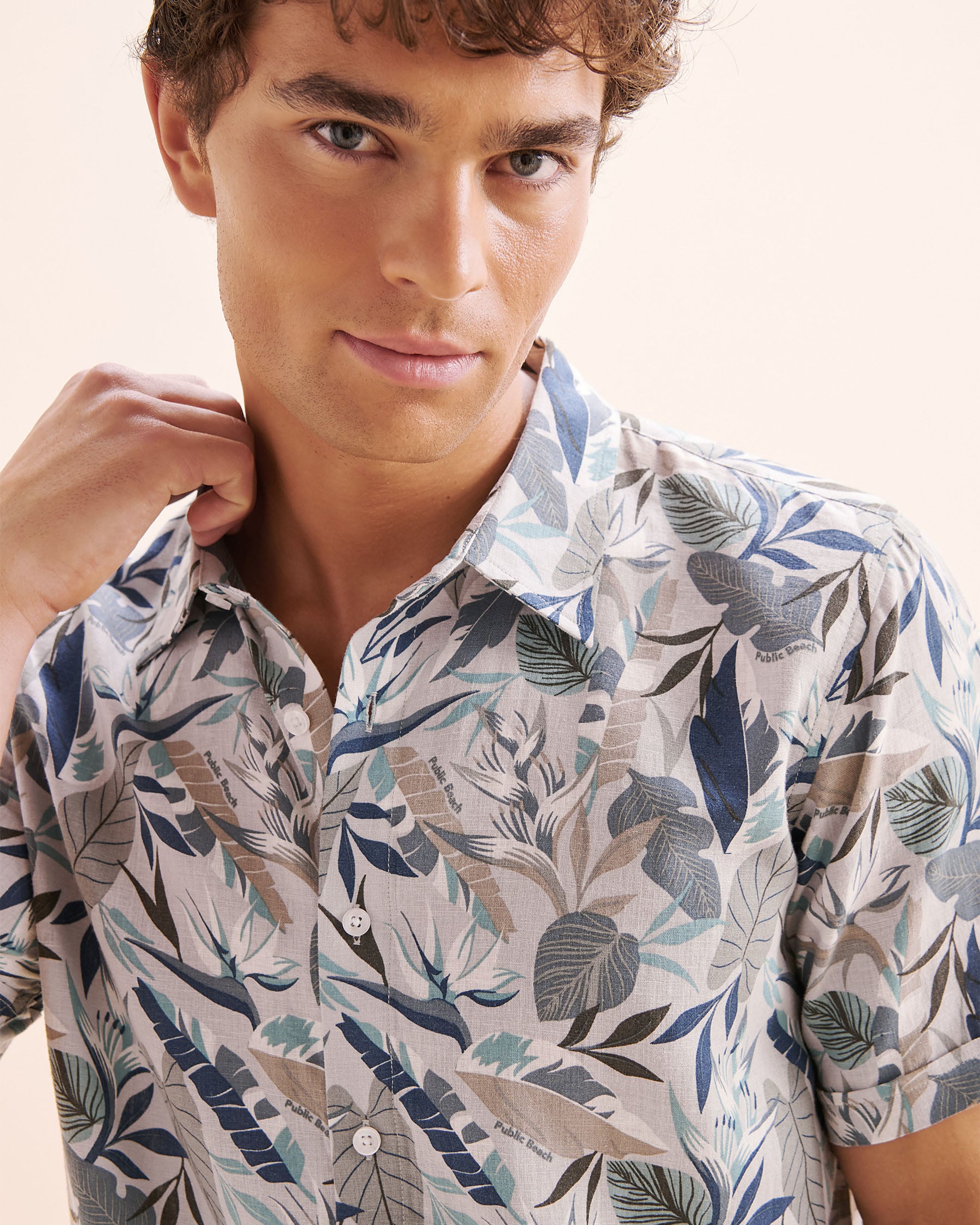 PUBLIC BEACH Printed Linen Blend Shirt Blue PB8207BIK - View6