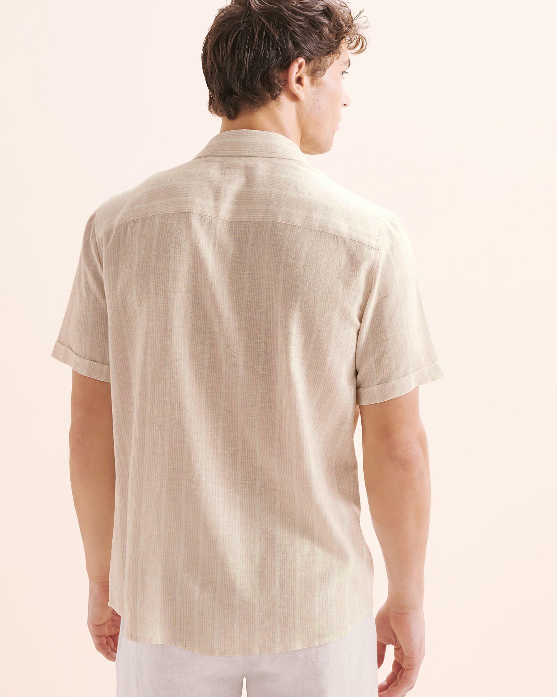 PUBLIC BEACH Stripe Linen Blend Shirt Beige PB8218BIK - View4