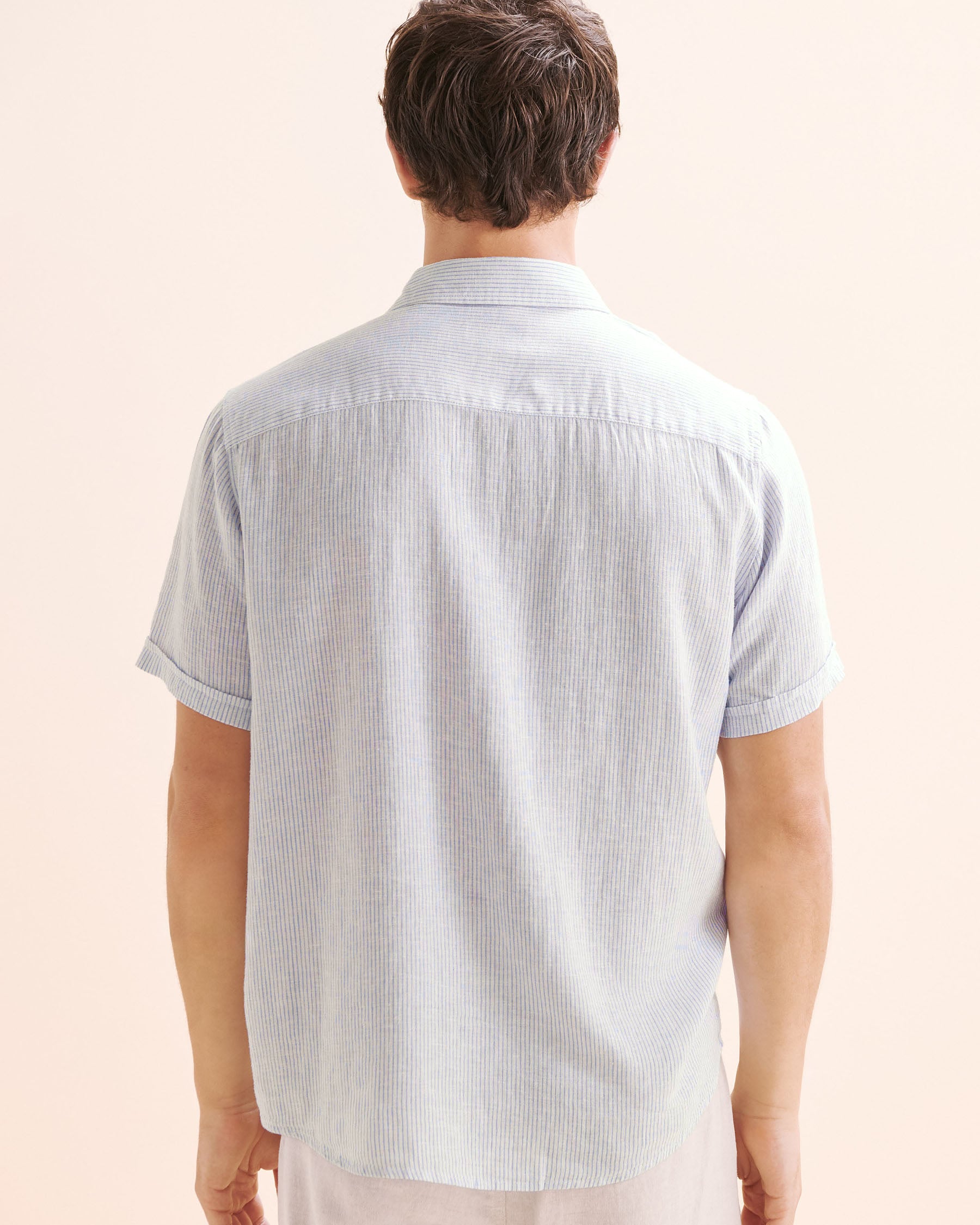PUBLIC BEACH Stripe Linen Blend Shirt Blue PB8216BIK - View2