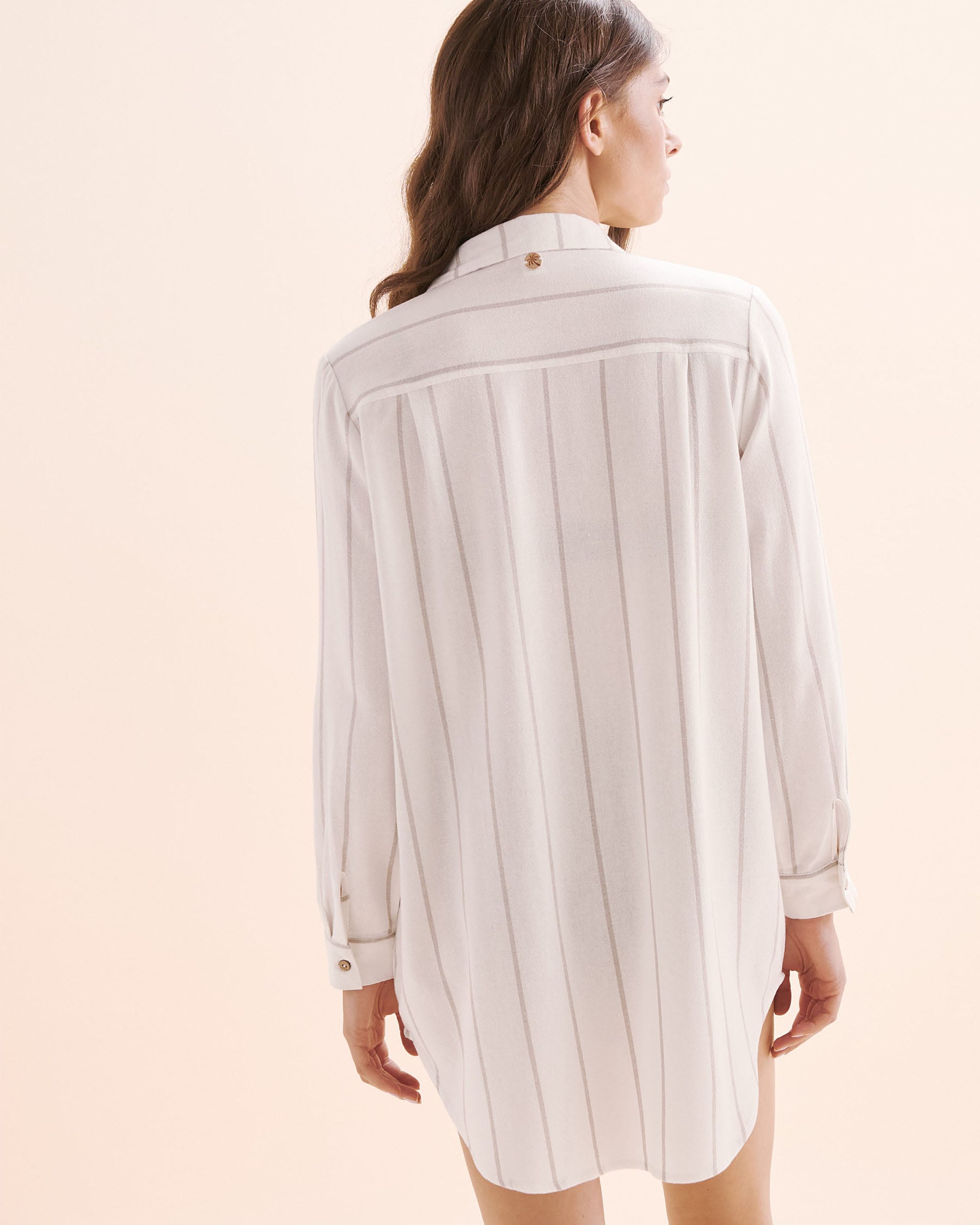 OFF THE BEACH Stripe Long Sleeves Shirt White and Beige 02100041 - View2