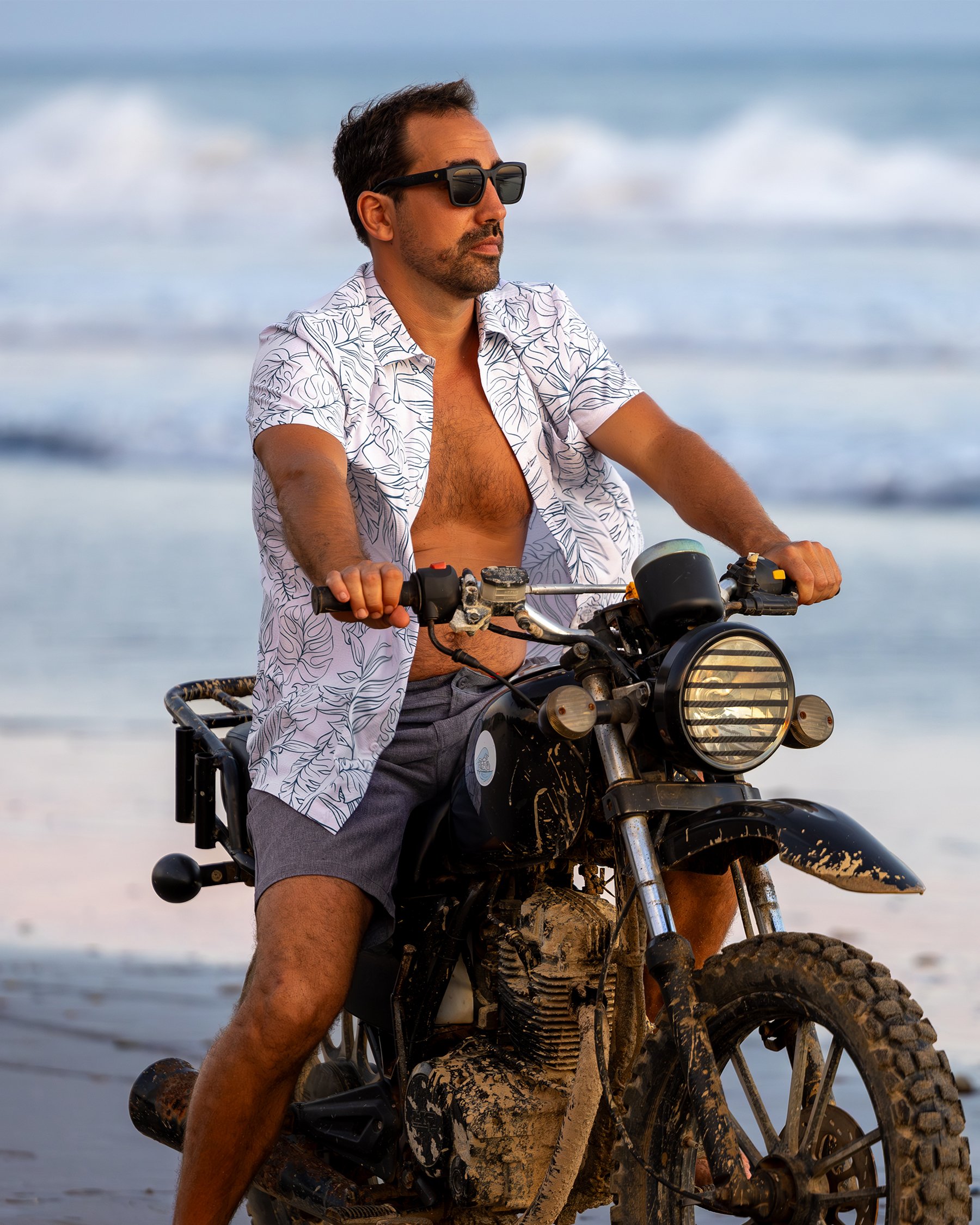 HAMABE Short Sleeve Shirt White Tropical Leaves 04100027 - View1