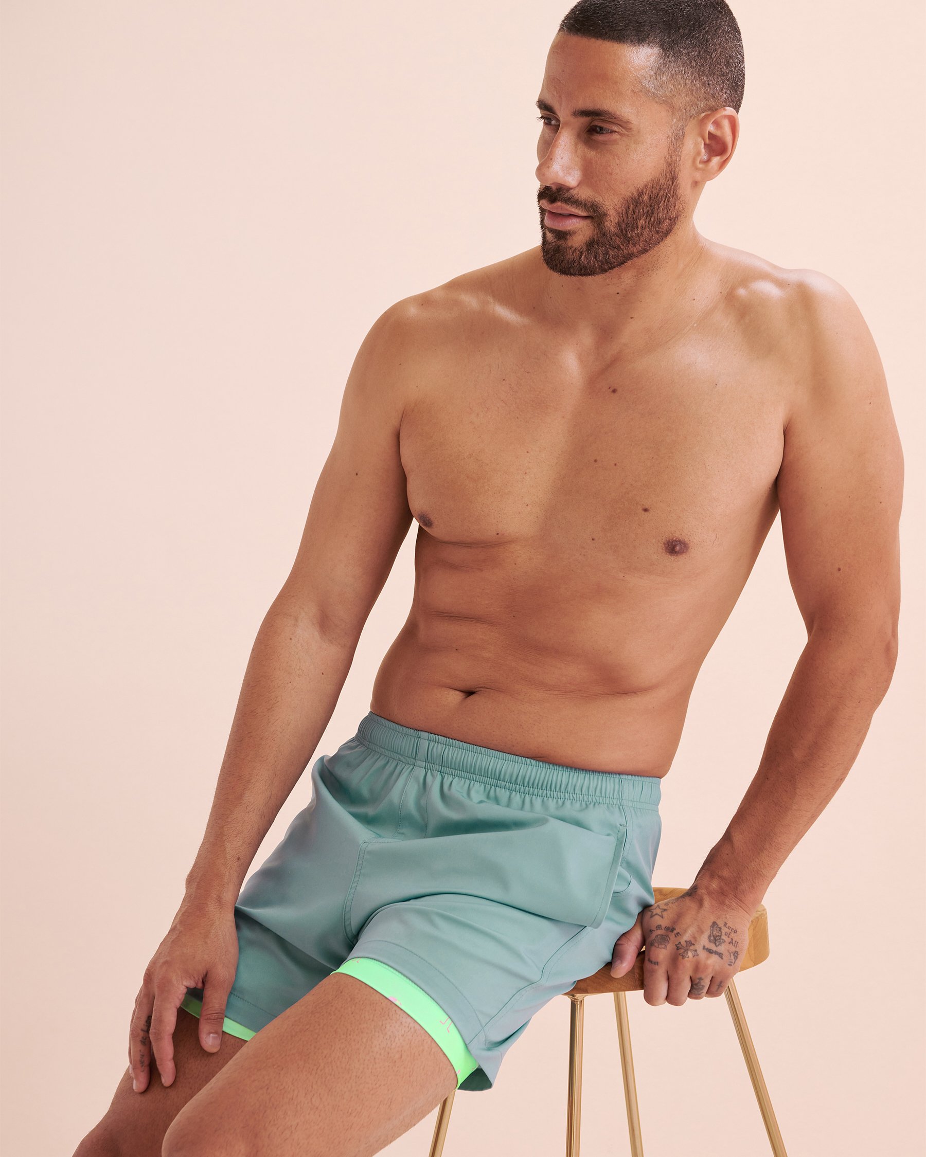 BERMIES Blue Green Flamingo Volley Swimsuit Blue BLUE-GFLAMIN - View9