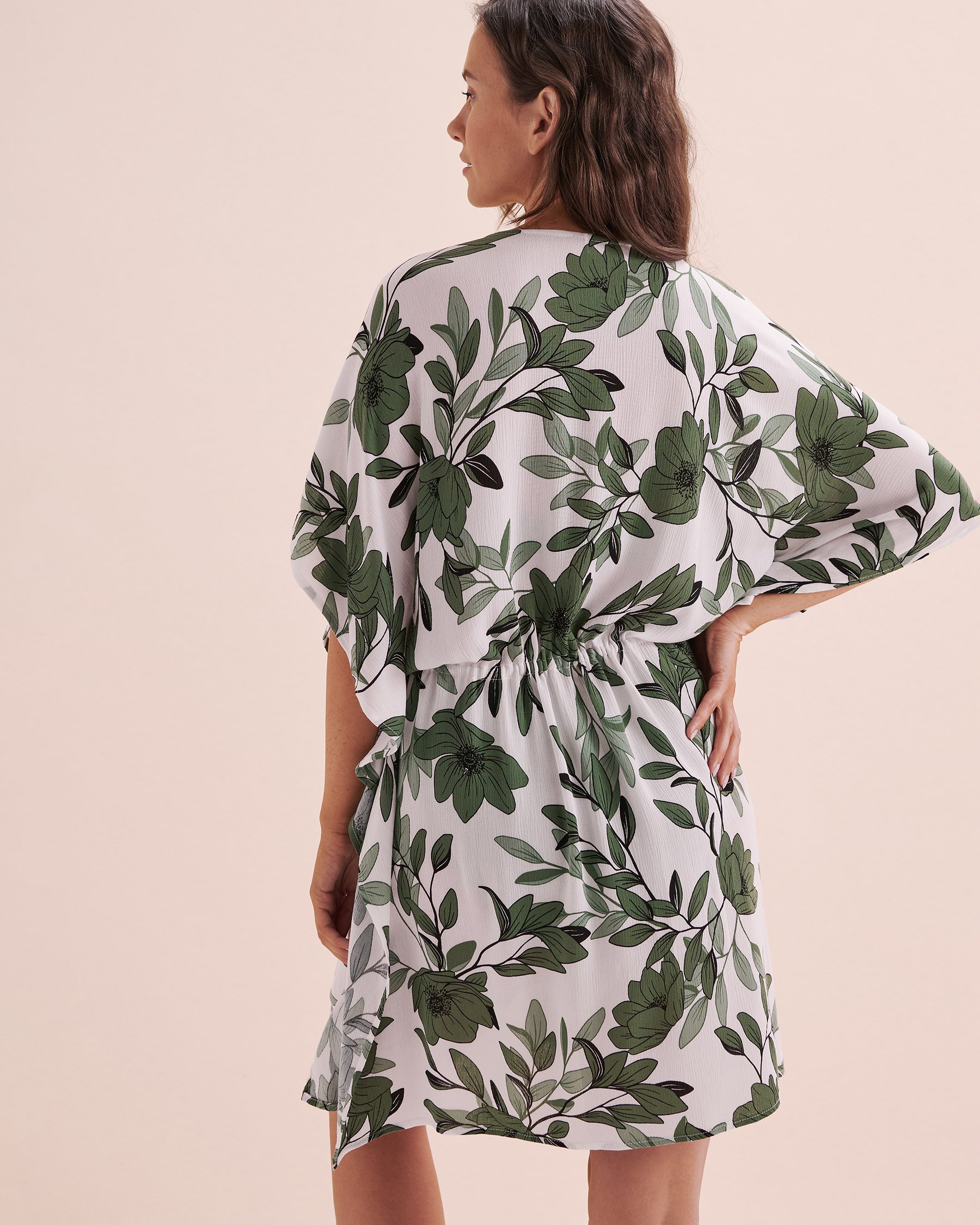 TURQUOISE COUTURE Caftan gaze et détails en crochet Vert botanique 02400043 - View2