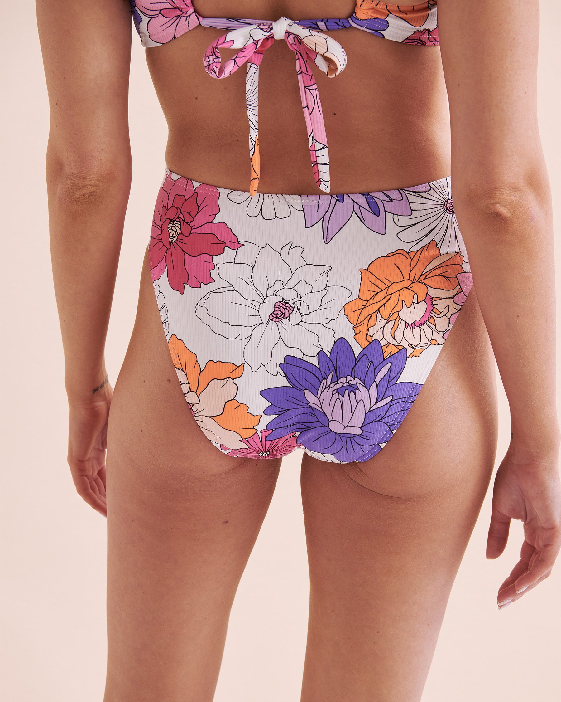 EAU DE SEA Floral Bloom Ribbed High Waist Brazilian Bikini Bottom Floral Bloom 01300365 - View2
