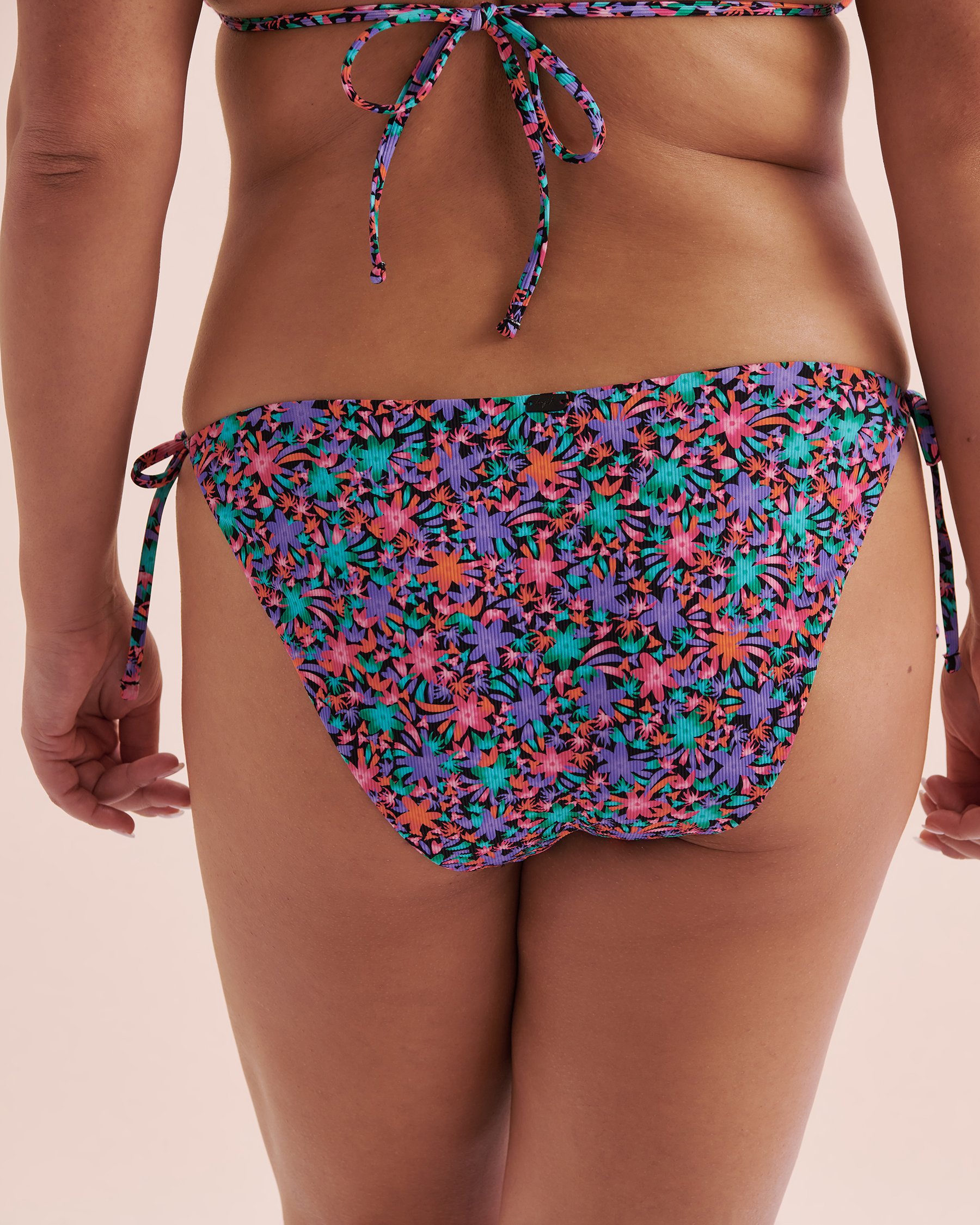 TROPIK Hot Tropical Ribbed Side Tie Brazilian Bikini Bottom Tropical 01300360 - View9