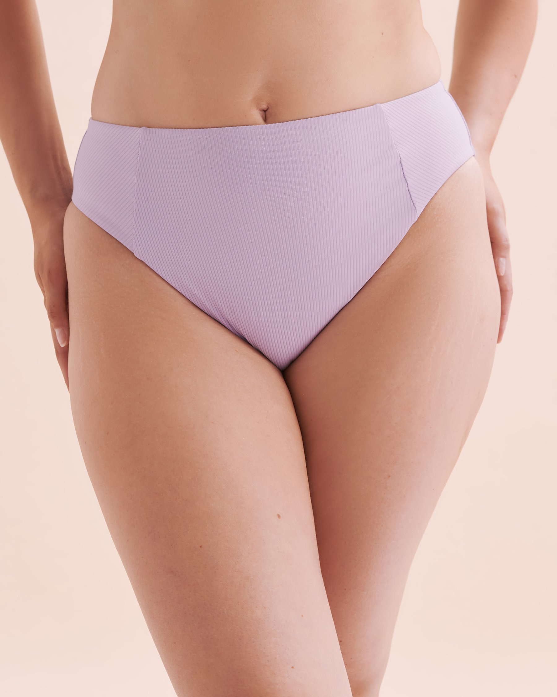 EAU DE SEA Lavander Ribbed High Waist Brazilian Bikini Bottom Lavender 01300365 - View3