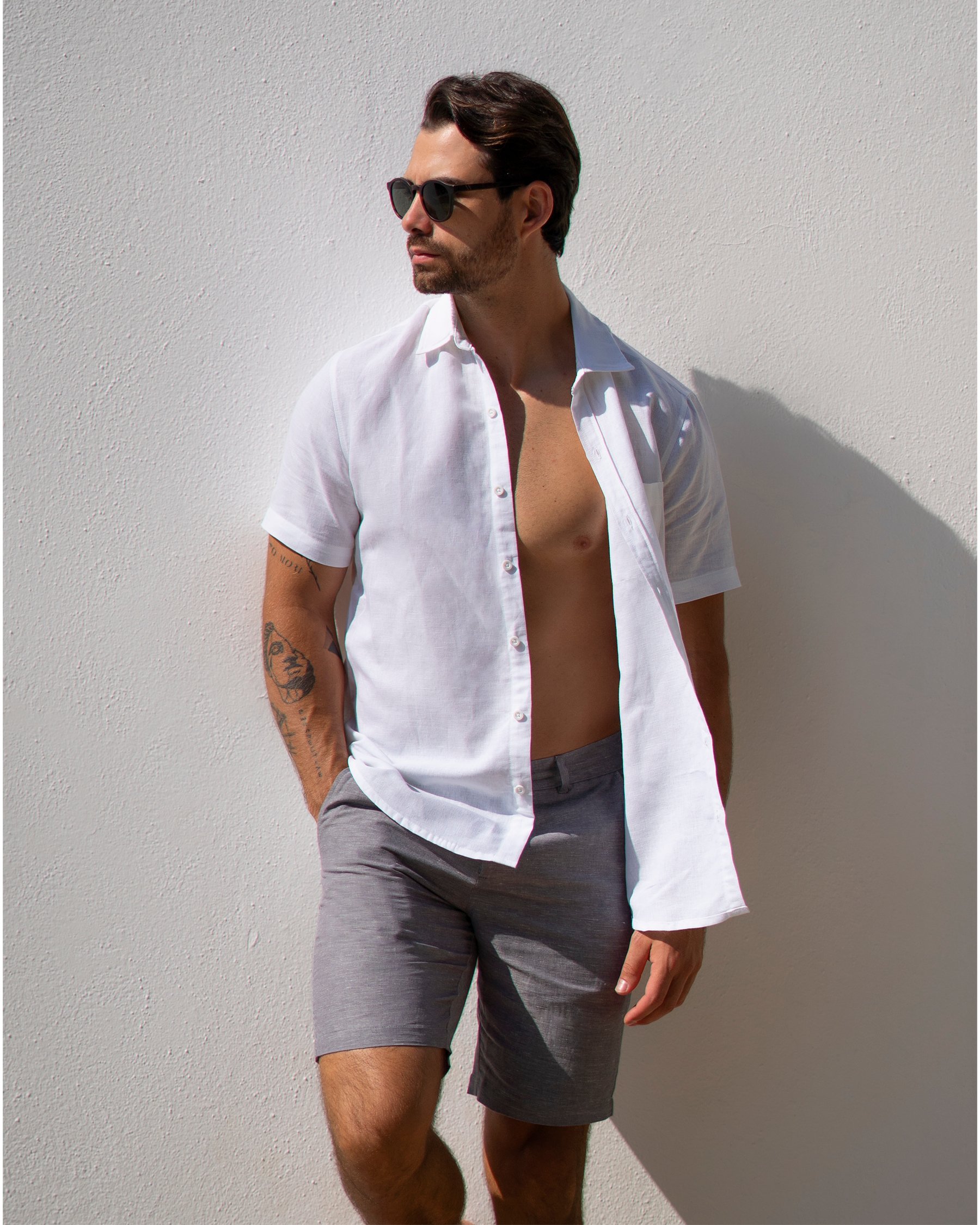 OFF THE BEACH Short en mélange de lin Gris 04200004 - Voir2