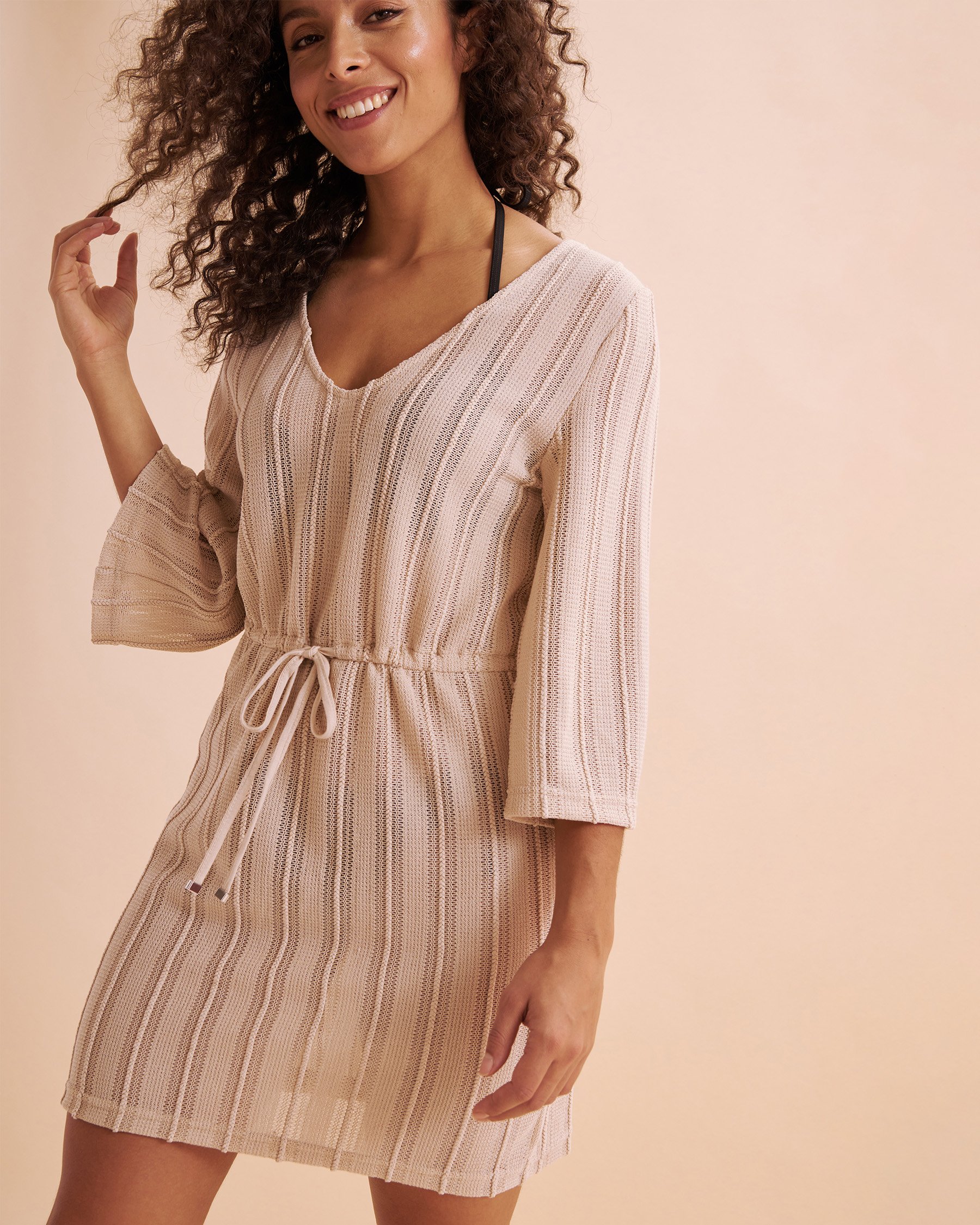 OFF THE BEACH Tunique manches longues en crochet Marron clair 02400042 - Voir4