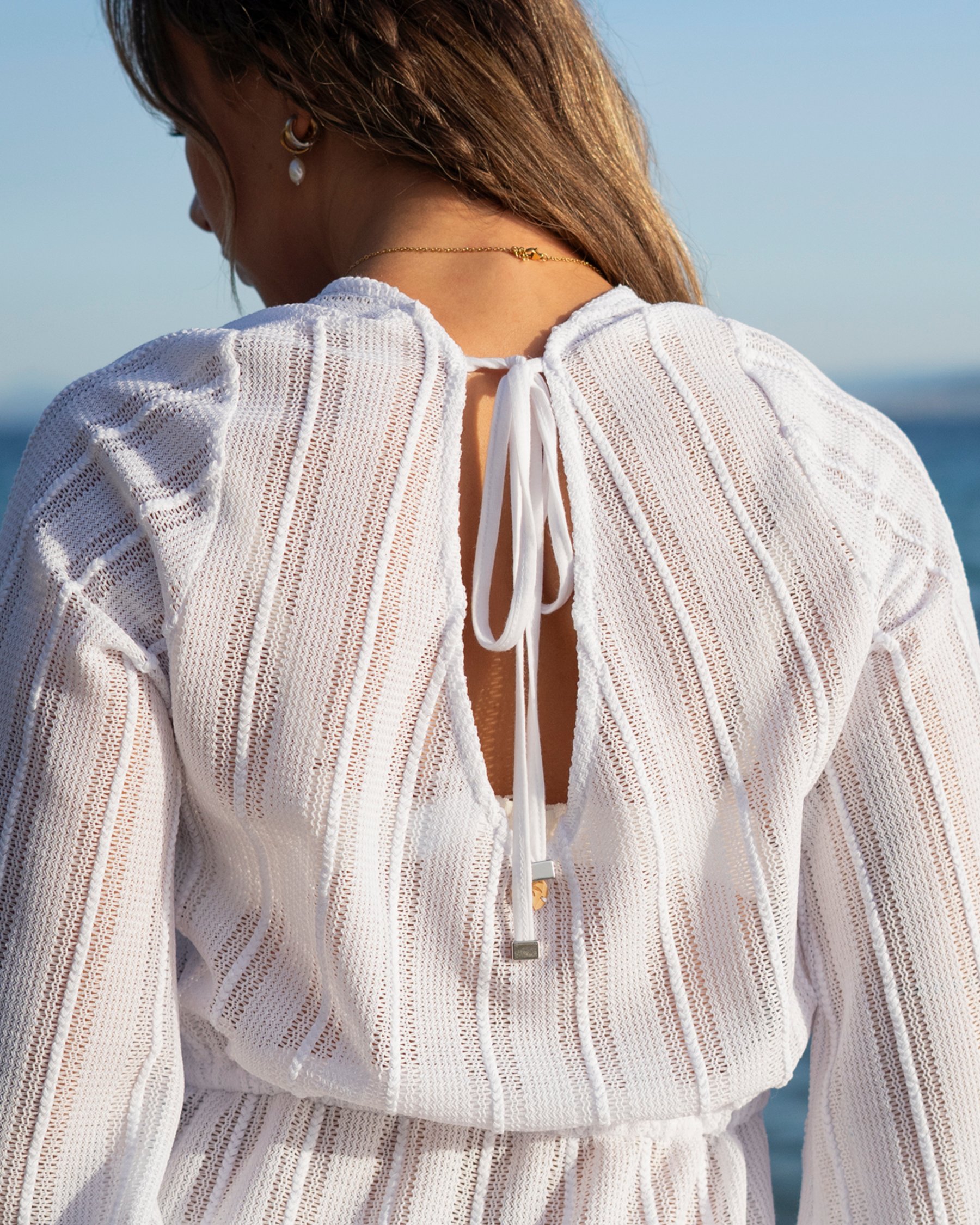 OFF THE BEACH Tunique manches longues en crochet Blanc 02400042 - View2