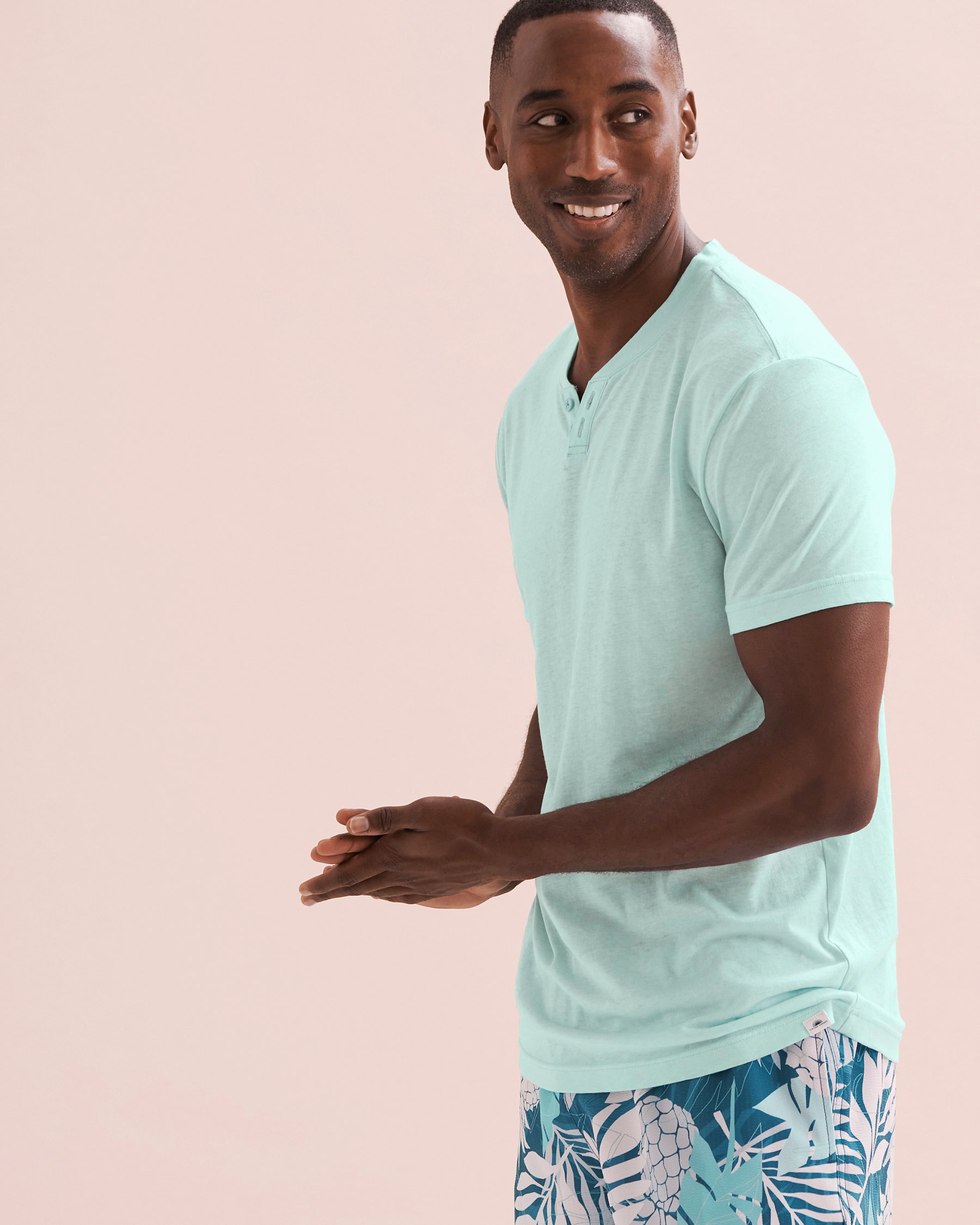 VINTAGE SUMMER T-shirt Mens Slub Vert menthe V82703 - View1