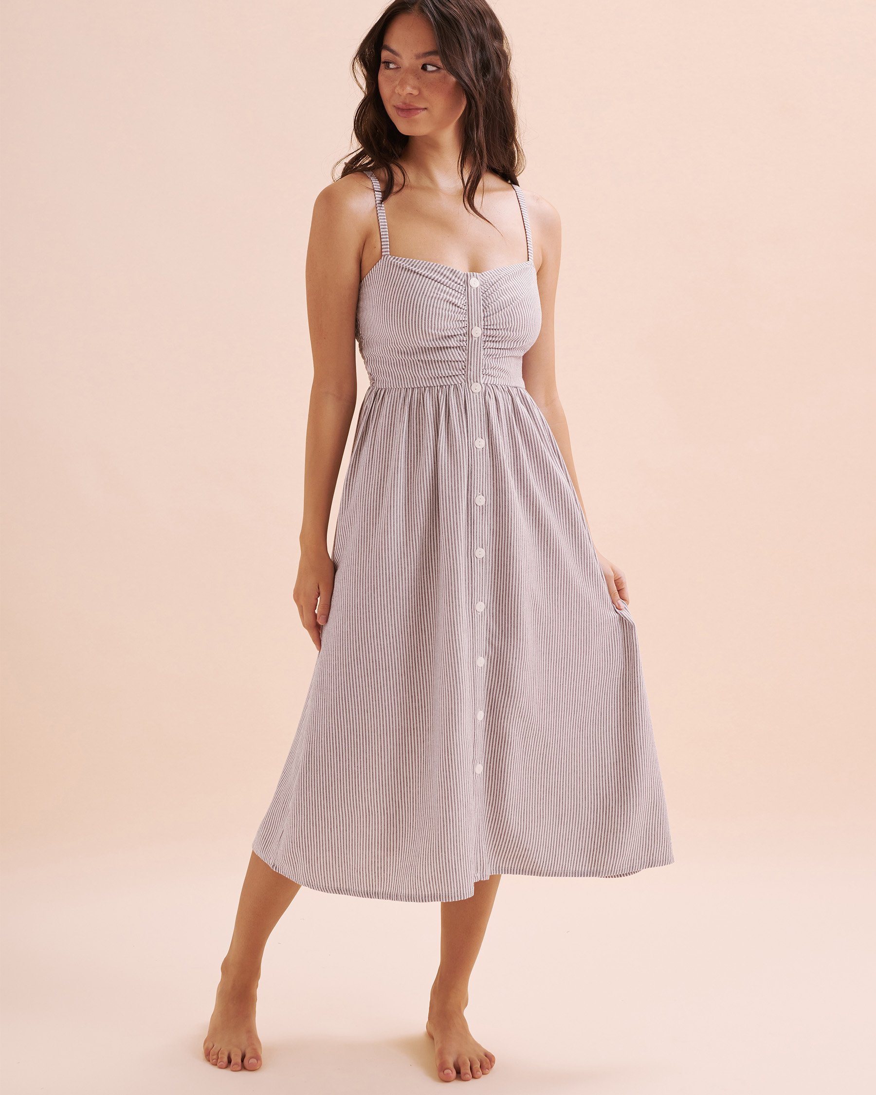 OFF THE BEACH Robe longue boutonnée Rayures noires et blanches 02300132 - View1