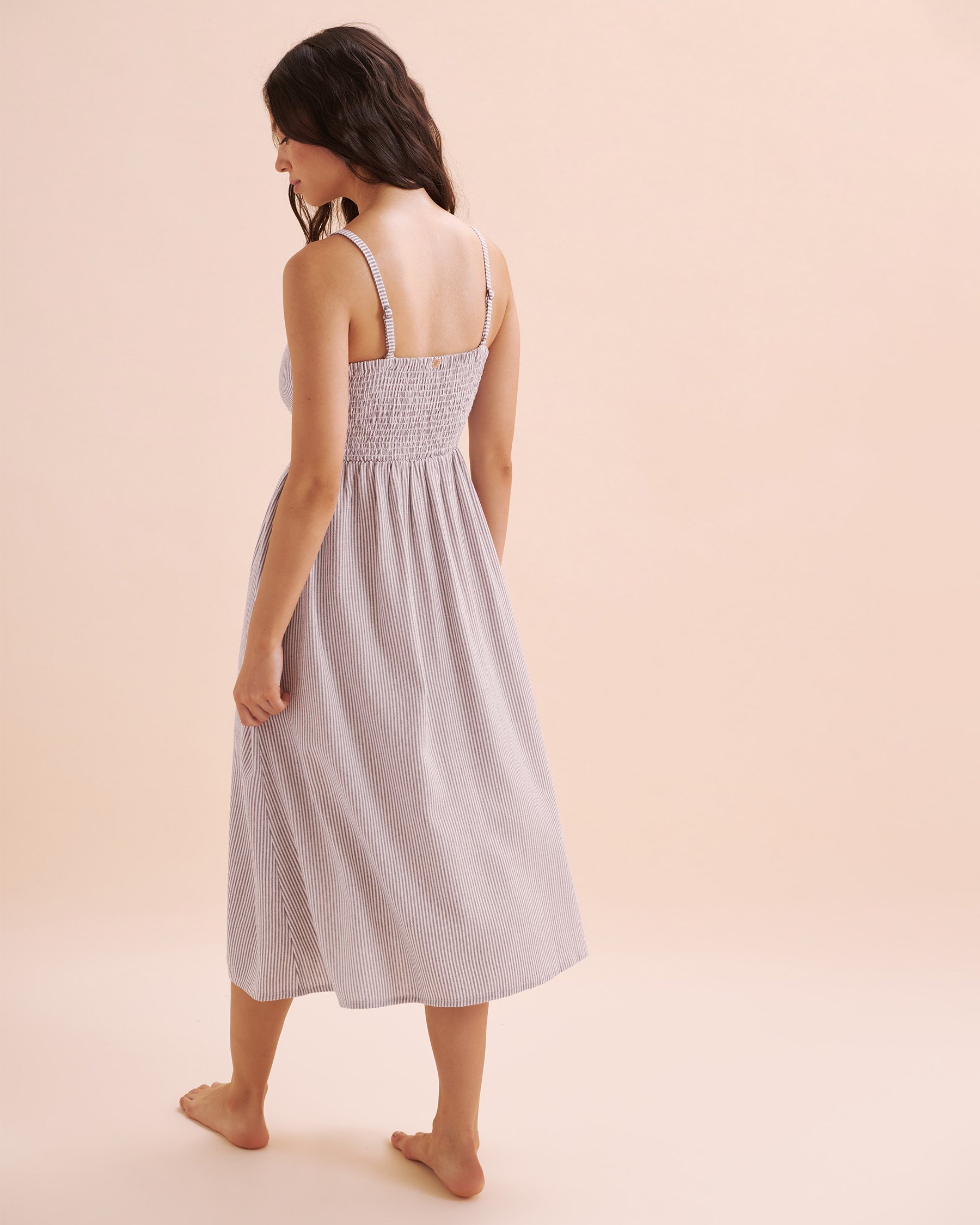 OFF THE BEACH Long Button-down Dress Black & White Stripes 02300132 - View2