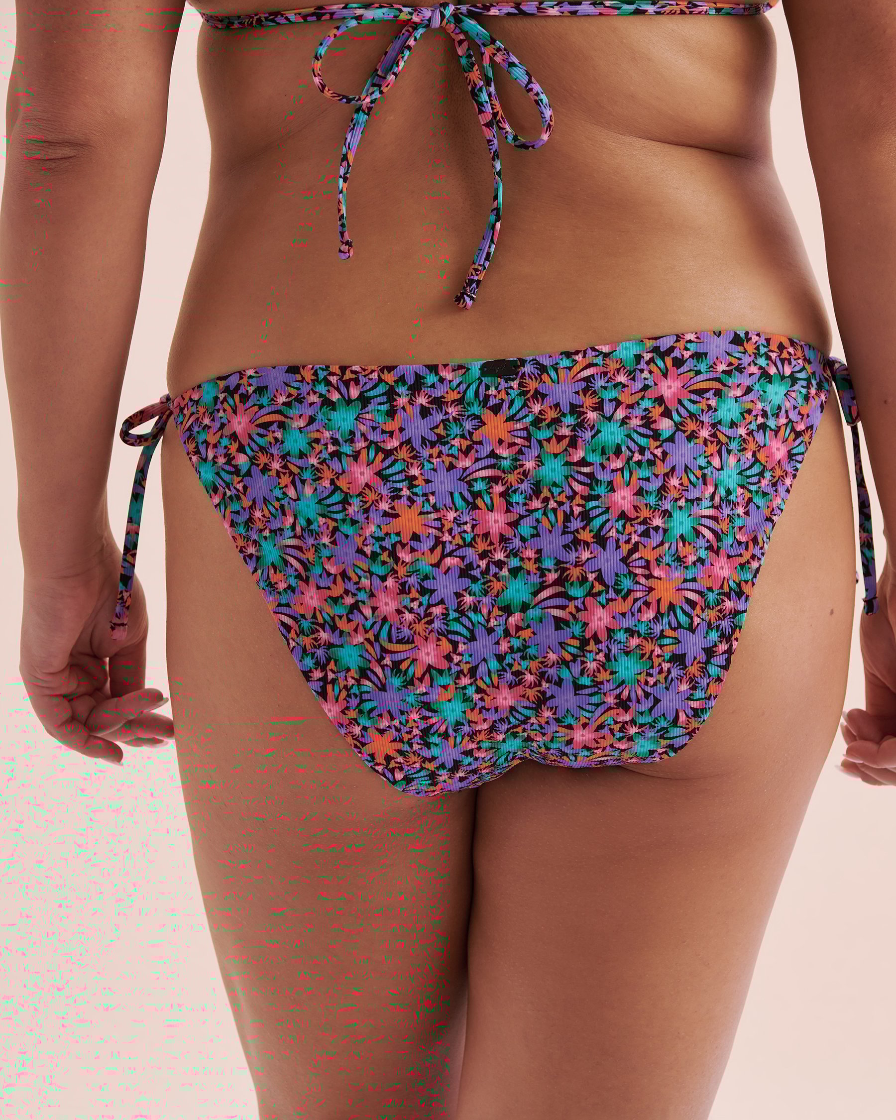 TROPIK Hot Tropical Ribbed Side Tie Brazilian Bikini Bottom Tropical 01300360 - View9