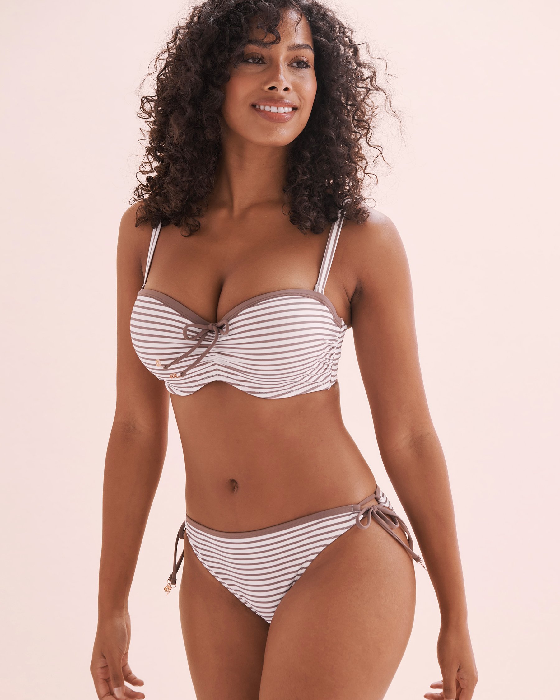 TURQUOISE COUTURE Coastal Stripes D Cup Bandeau Bikini Top Brown Coastal Stripes 01200084 - View9
