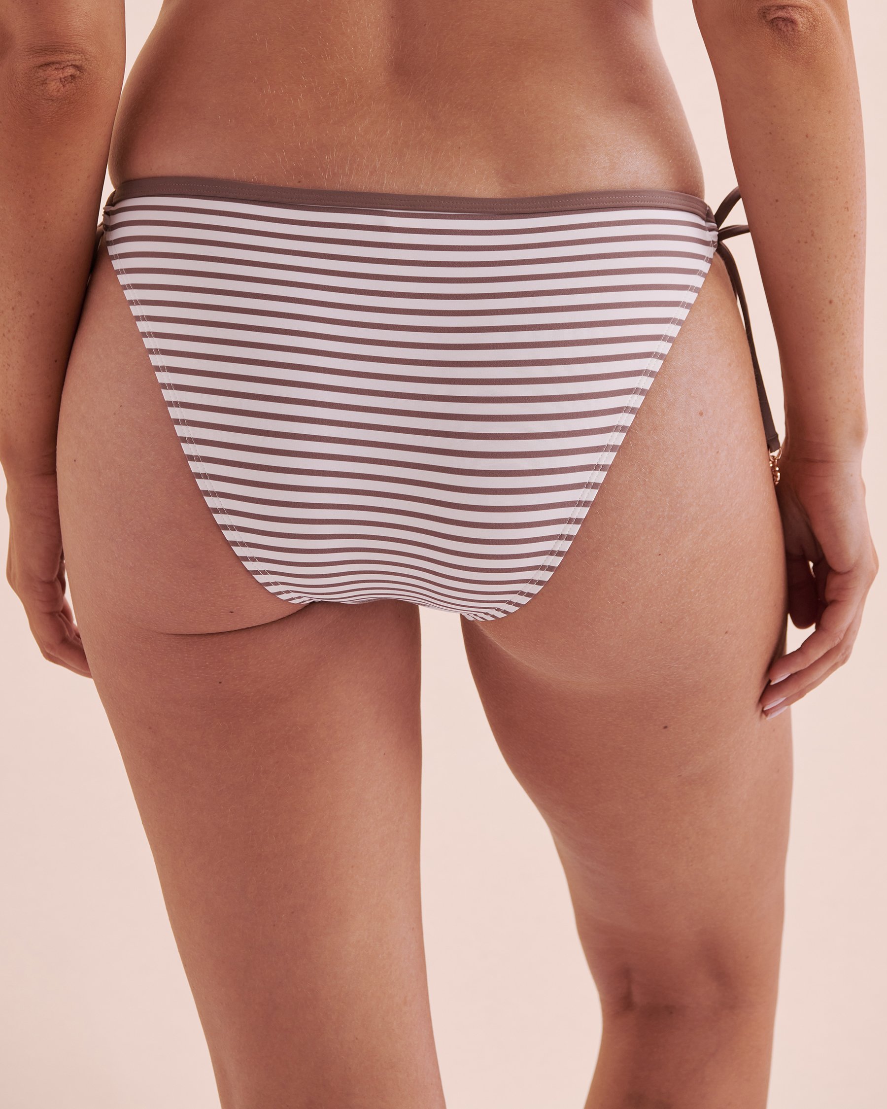 TURQUOISE COUTURE Coastal Stripes Side Tie Bikini Bottom Brown Coastal Stripes 01300368 - View4