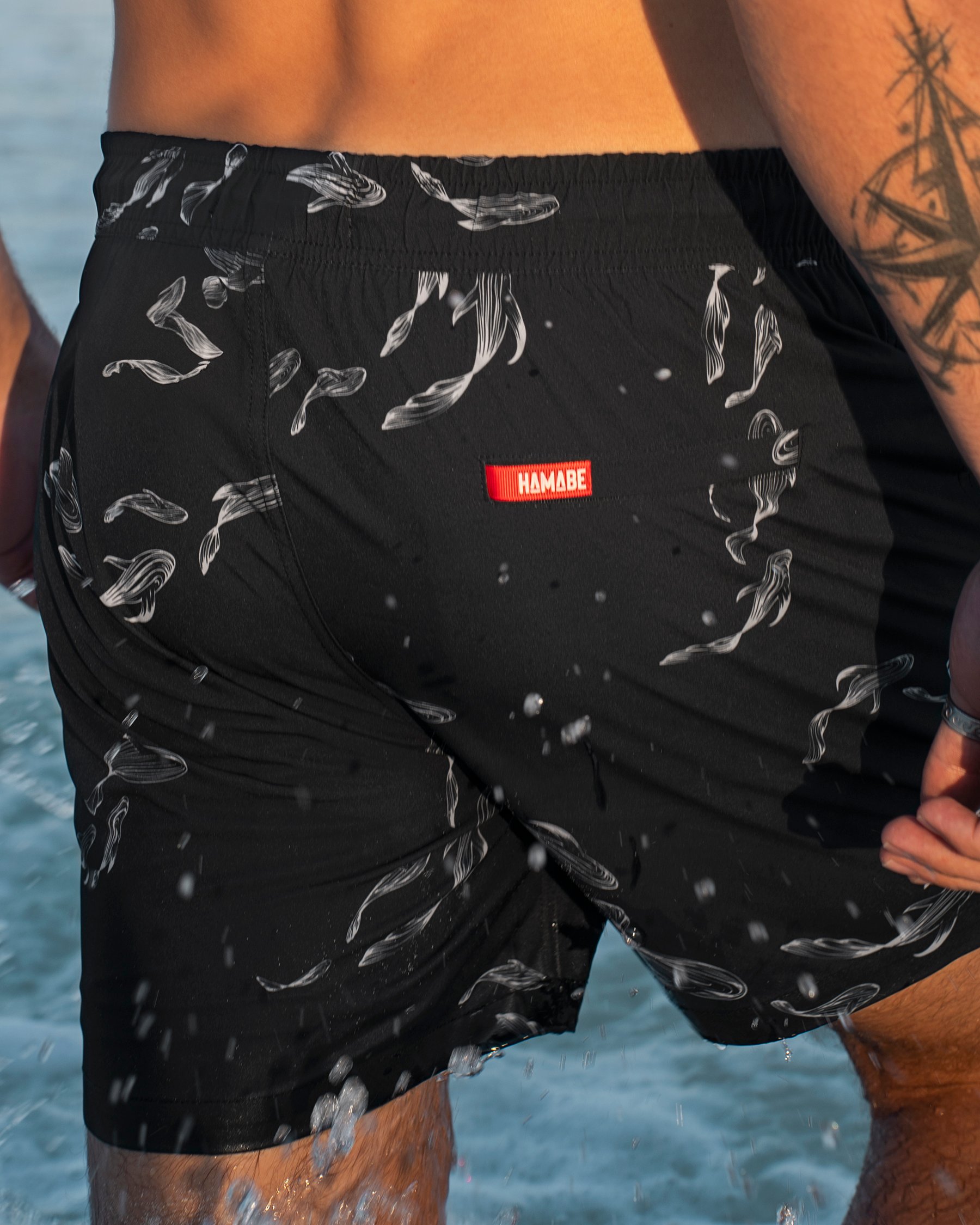 HAMABE Volley Swimsuit Black Fish Print 03100043 - View2