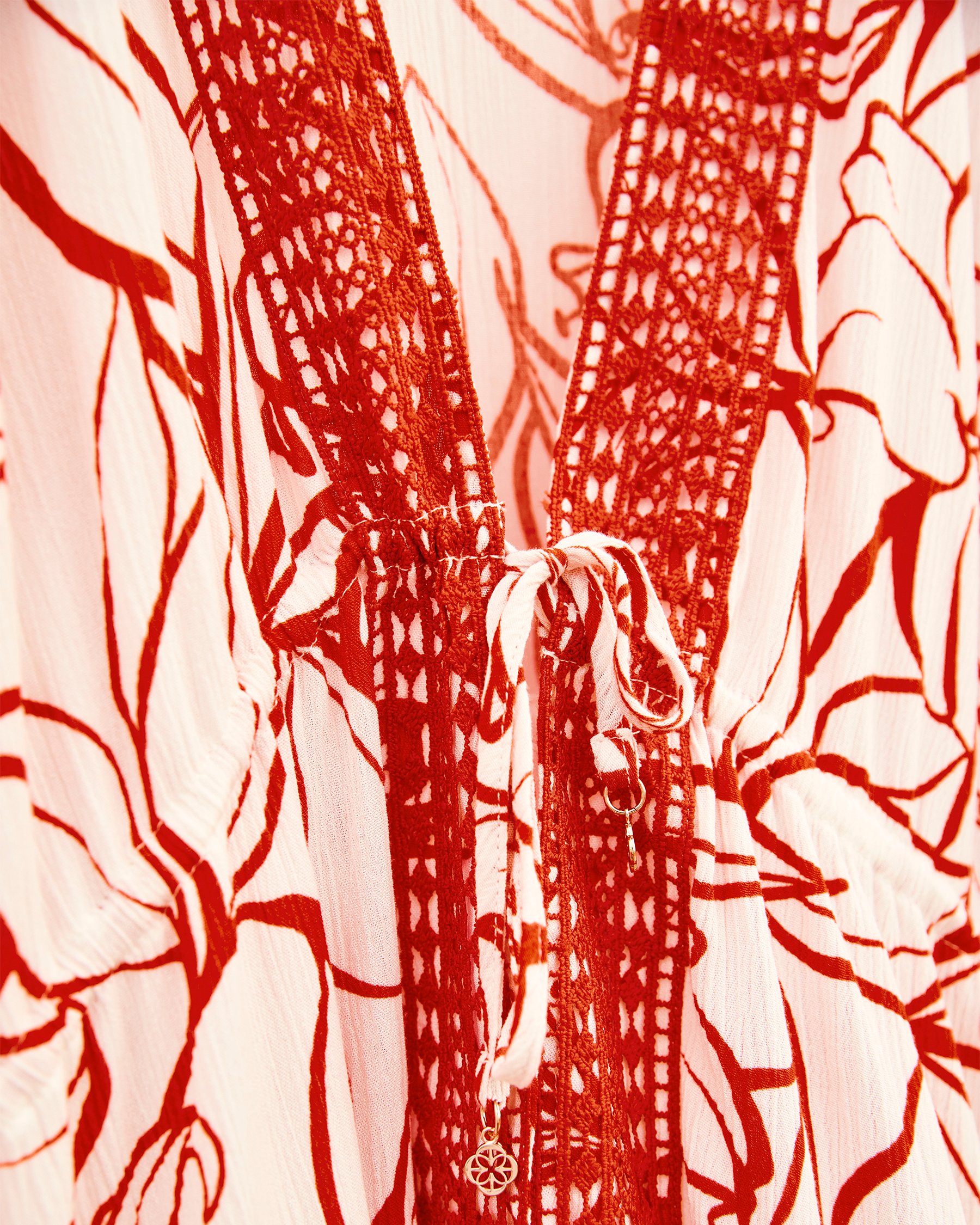 TURQUOISE COUTURE Caftan avec détails en crochet Sunset In Portofino Blanc et rouge 02400045 - Voir5