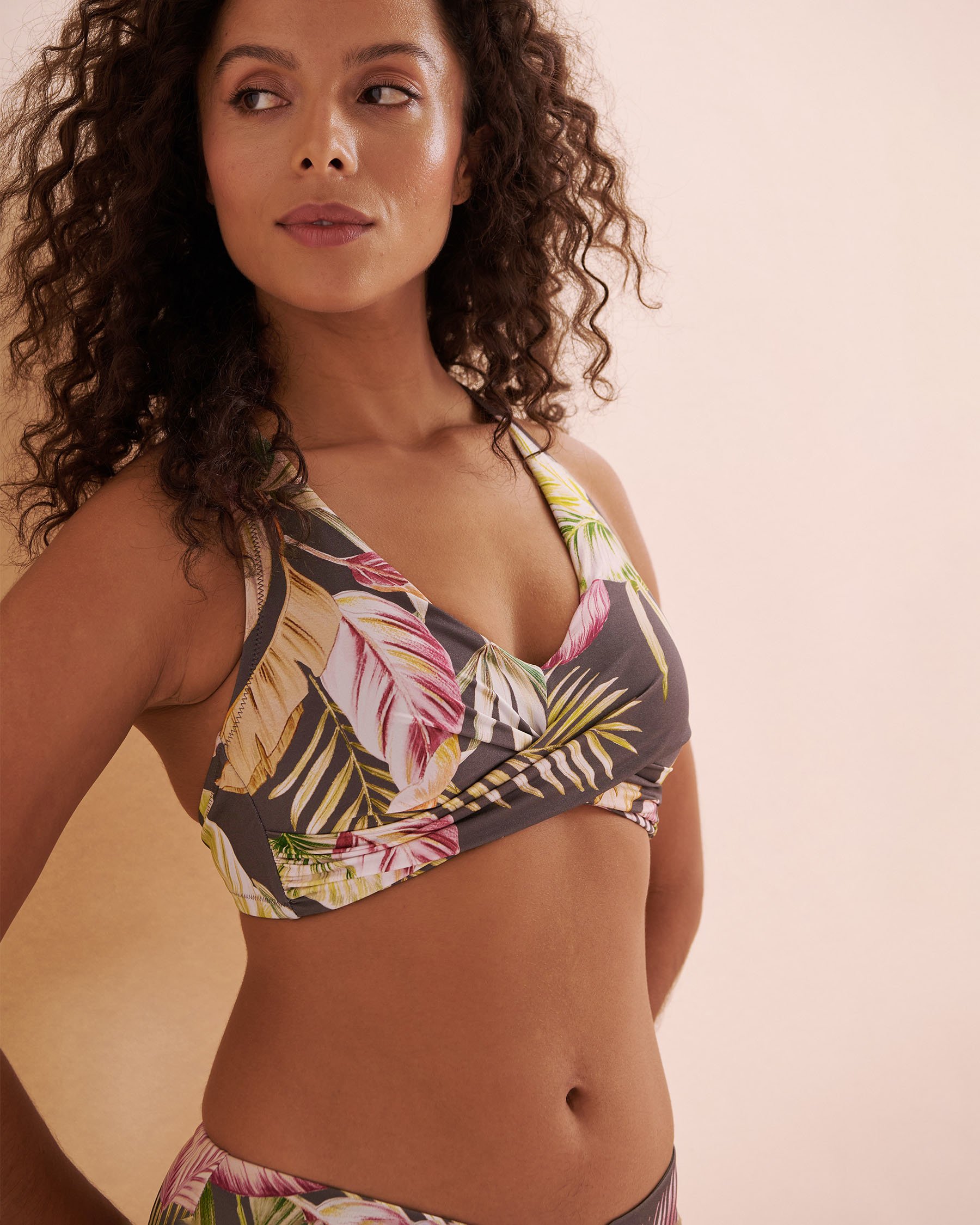 EVERYDAY SUNDAY Radiant Nature Wrap D Cup Bikini Top Natural grey print ESBEAW00868F - View4