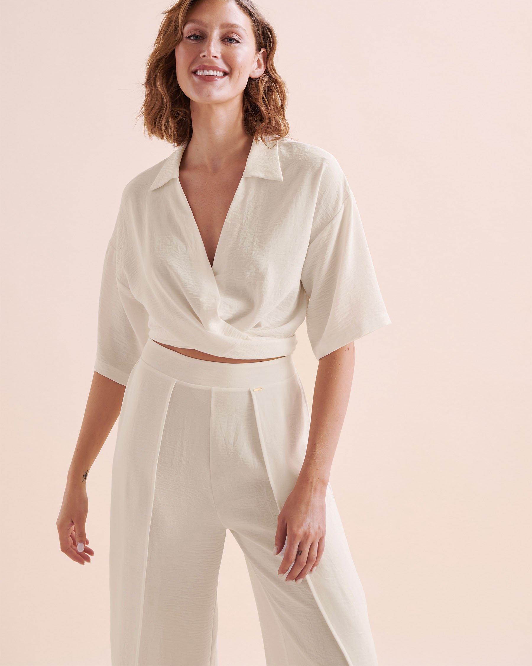 EVERYDAY SUNDAY Chemise de plage manches courtes nouée Blanc cassé ESBEAW04173 - View9