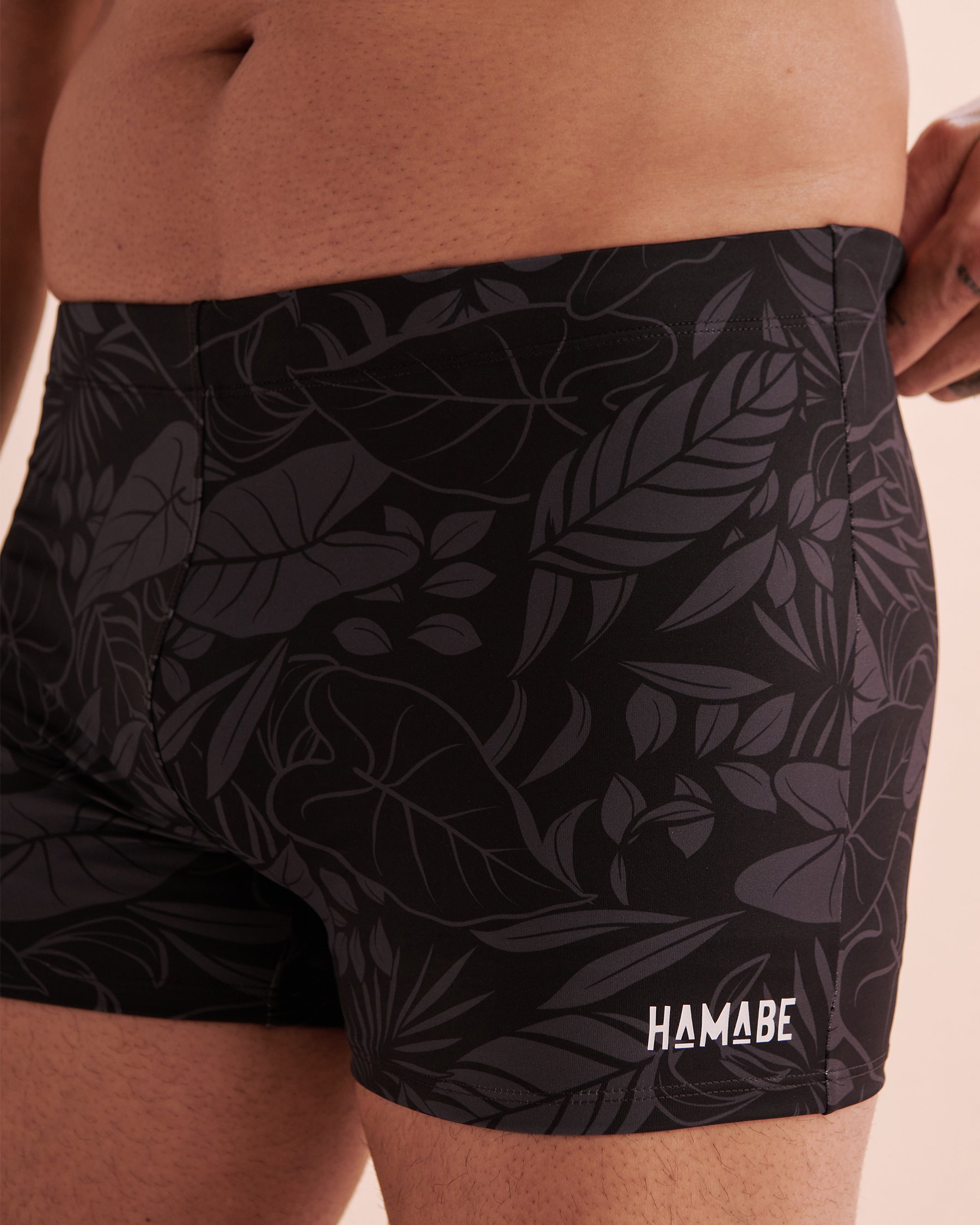 HAMABE Print Boxer Swimsuit Black Leaf 03100030 - View3