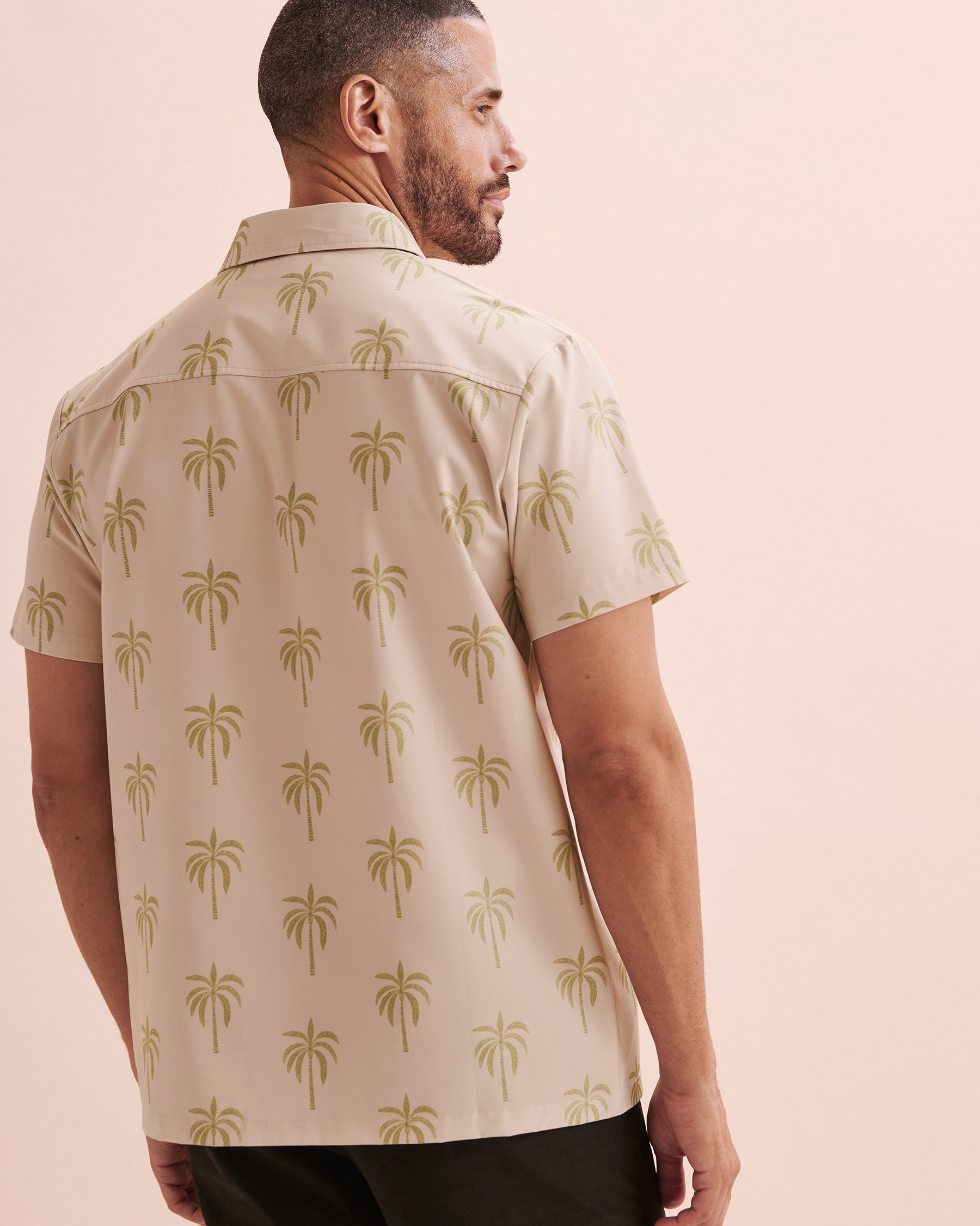 HAMABE Short Sleeve Shirt Beige Palm Tree Print 04100028 - View2