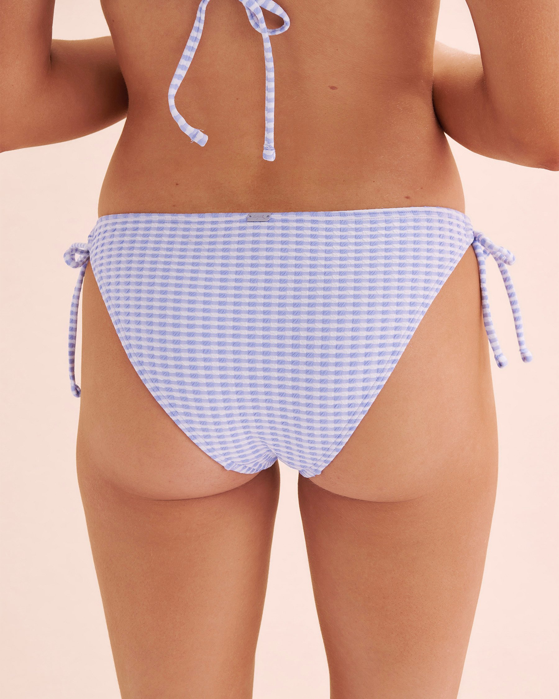 TROPIK Pretty Plaid Low Brasilian Side Tie Bikini Bottom Blue and white 01300384 - View7