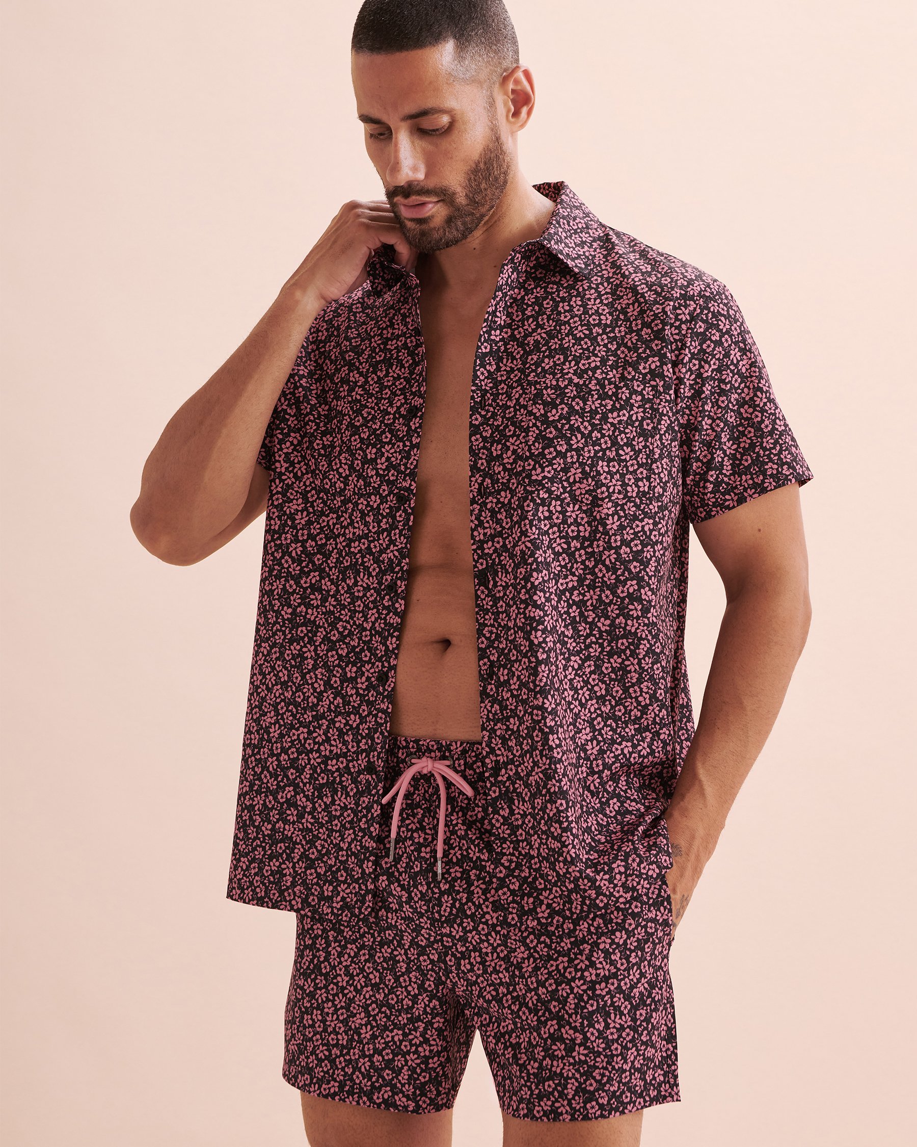 HAMABE Chemise à manches courtes Imprimé rose noire 04100028 - View4