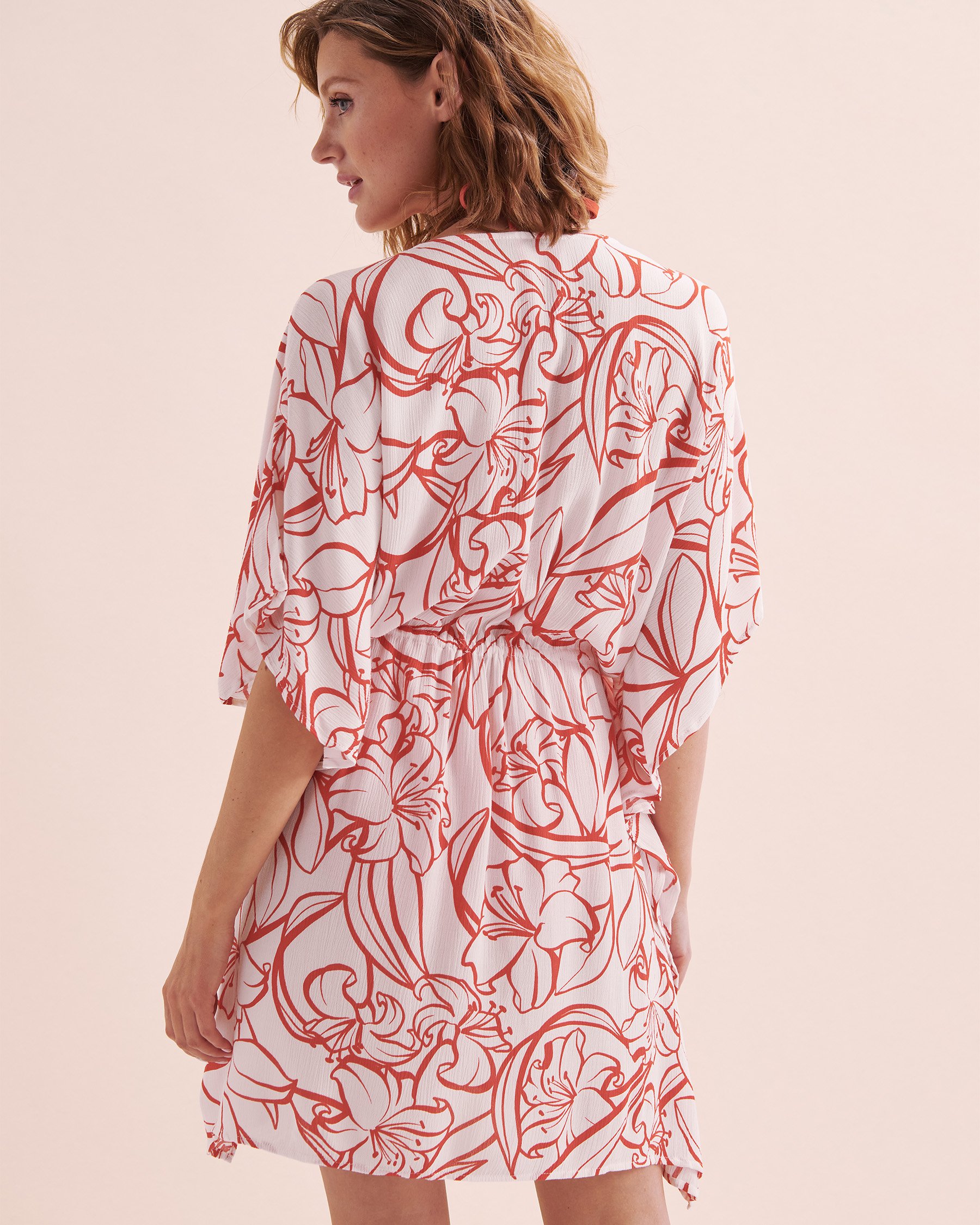 TURQUOISE COUTURE Caftan avec détails en crochet Sunset In Portofino Blanc et rouge 02400045 - View7