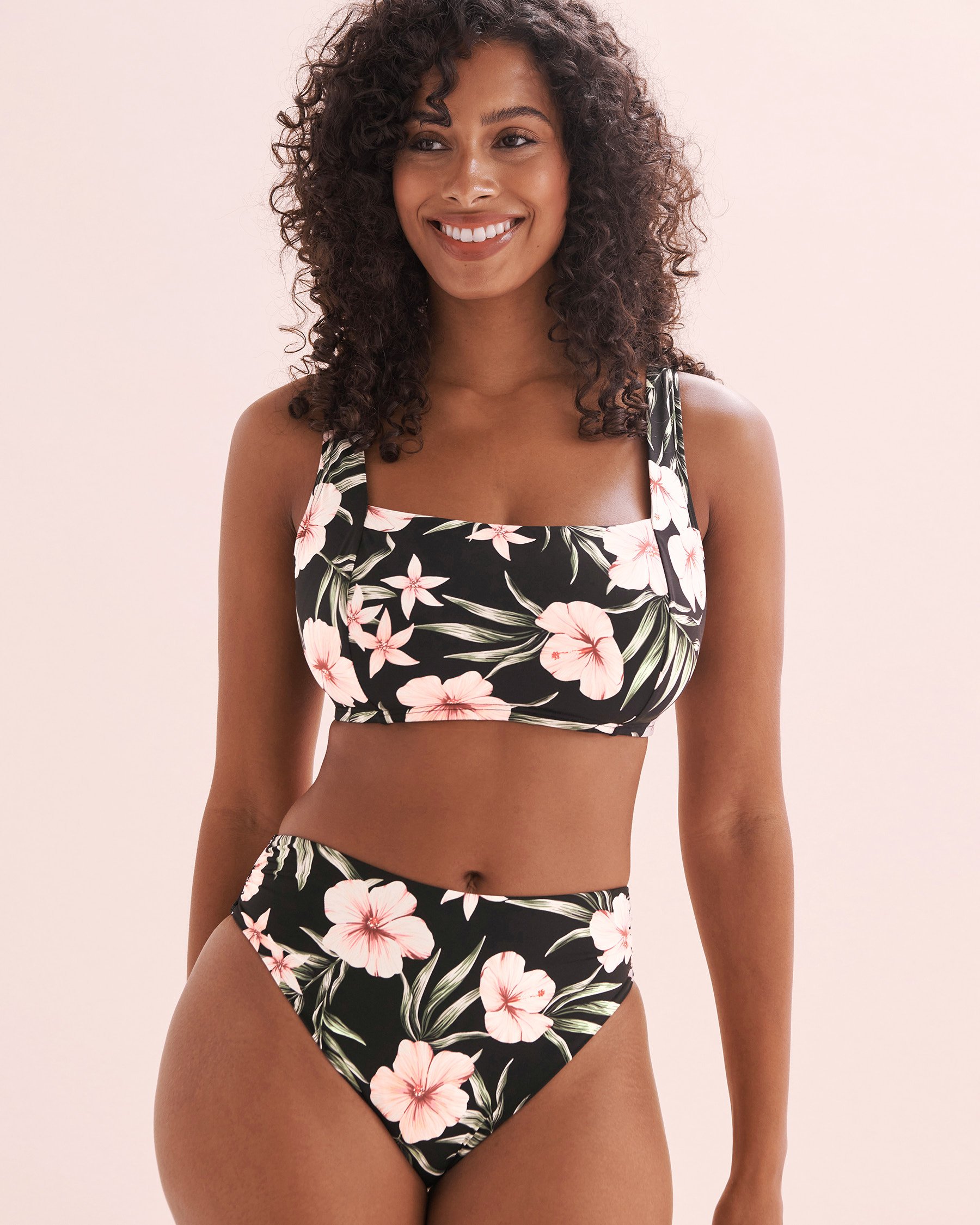 EAU DE SEA Tropical Hibiscus High Leg Brazilian Bikini Bottom Black Hibiscus Print 01300373 - View7