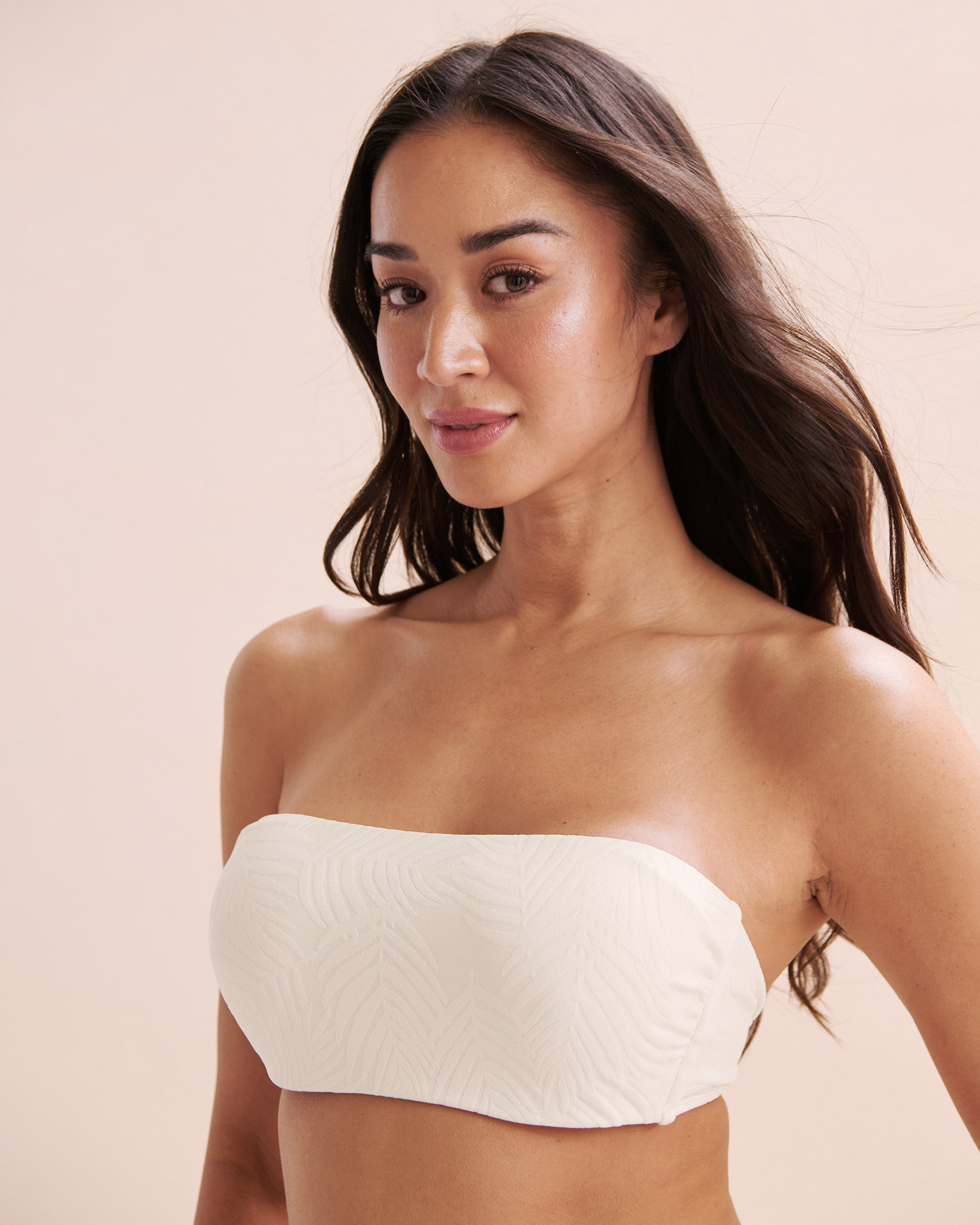 TURQUOISE COUTURE Tropical Textured Bandeau Bikini Top White 01100351 - View7