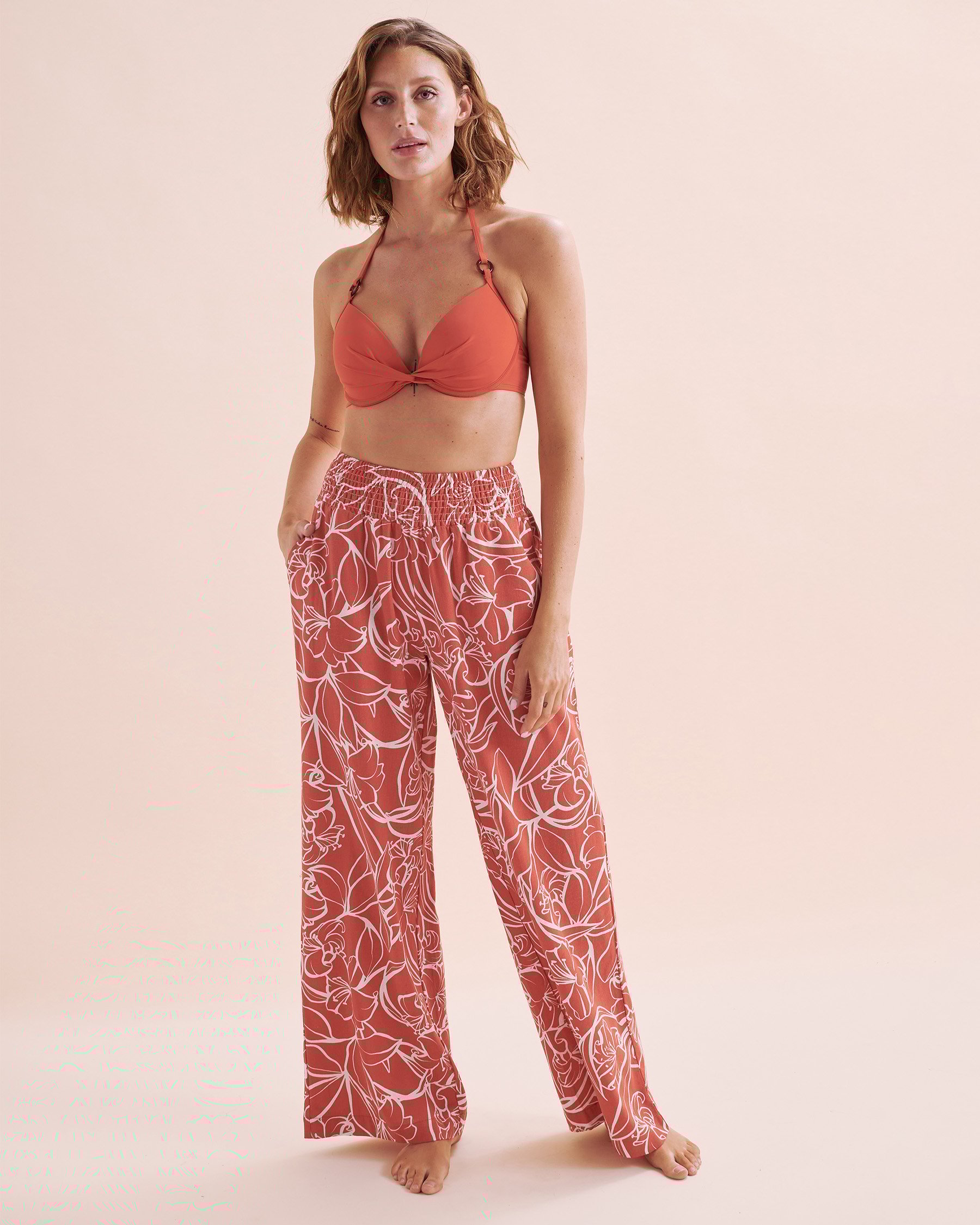 TURQUOISE COUTURE Pantalon en lin Sunset In Portofino Blanc et rouge 02200078 - Voir3
