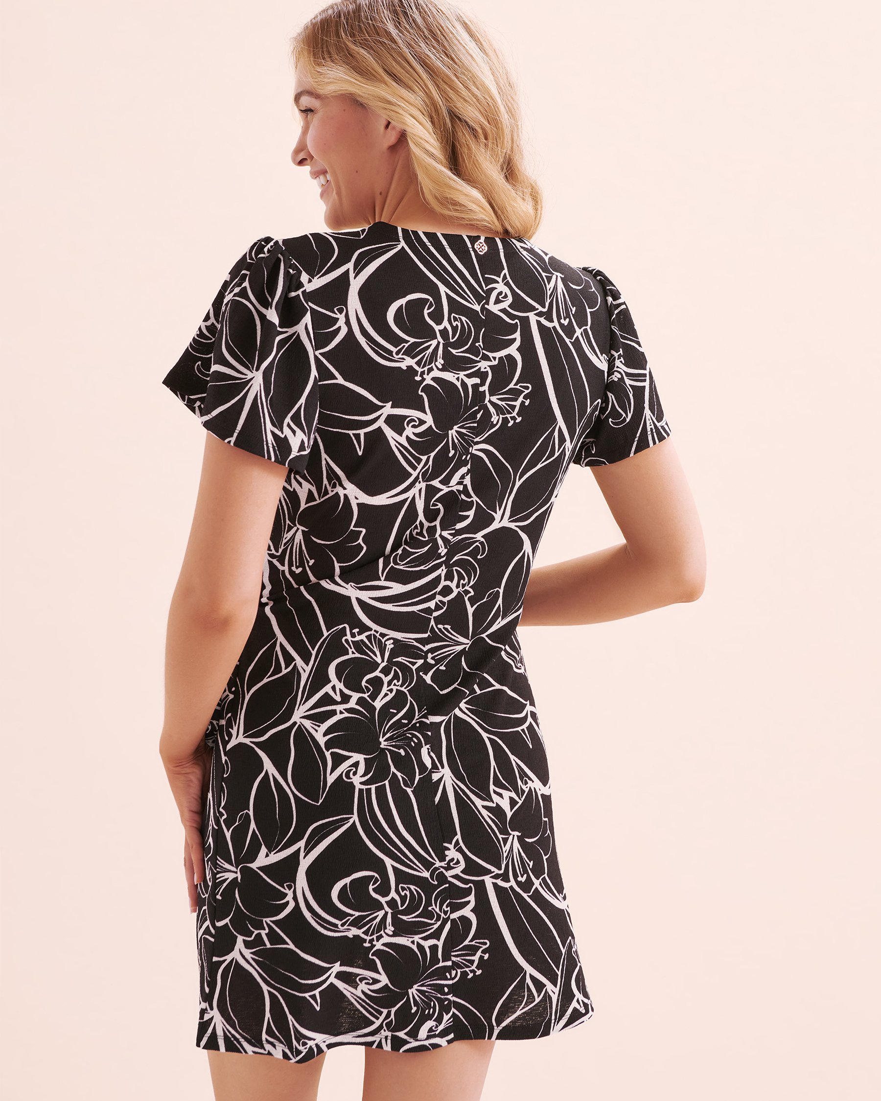 TURQUOISE COUTURE Wrap Short Dress Black and white 02300144 - View2