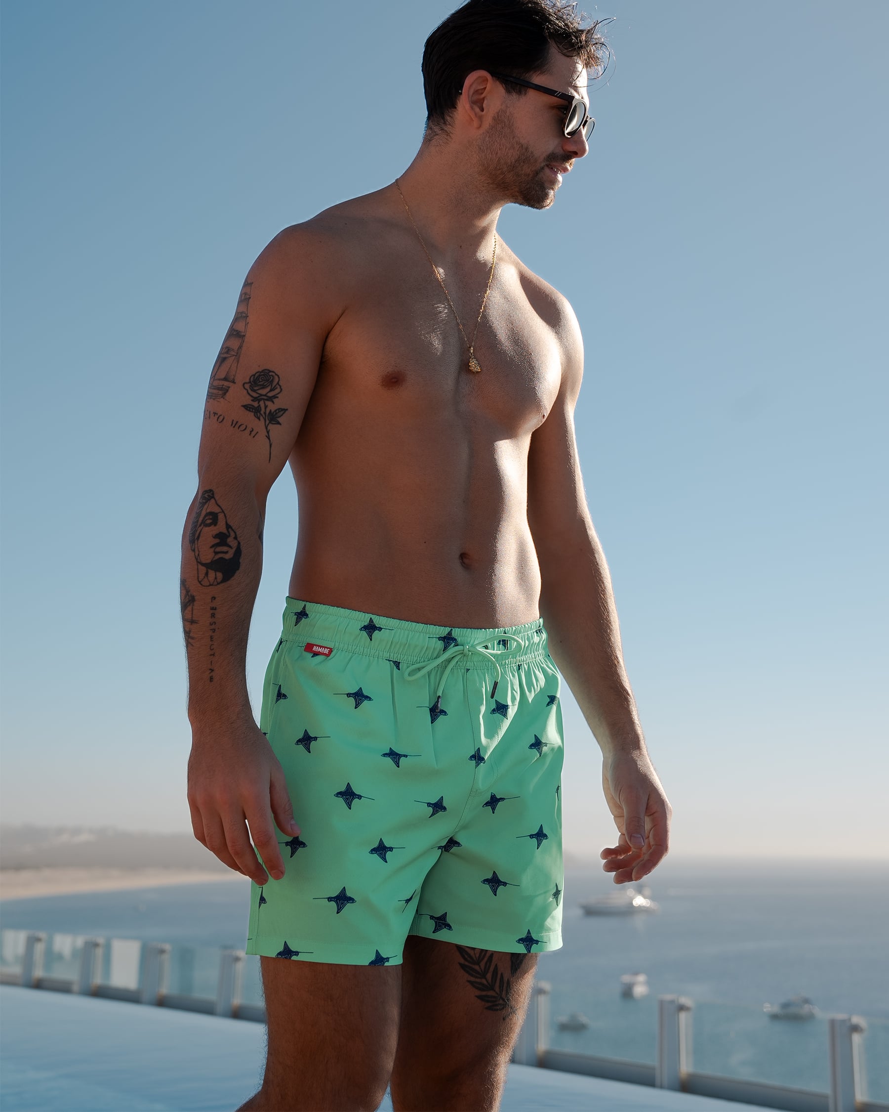 HAMABE Volley Swimsuit with Mesh Lining Beach Glass Blue 03100051 - View2