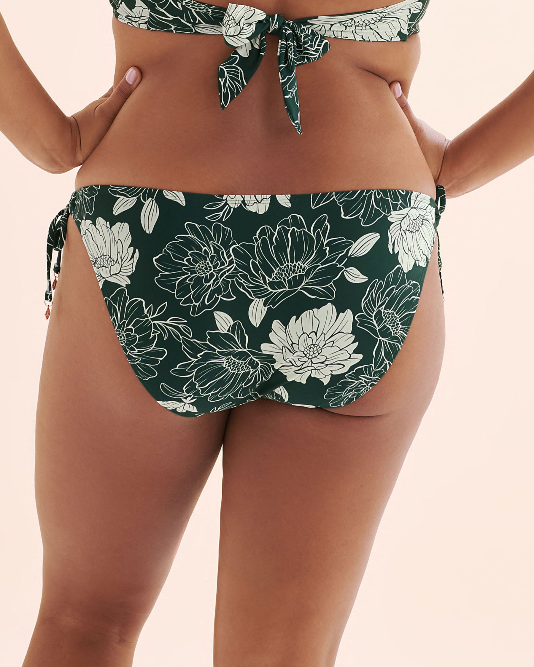 TURQUOISE COUTURE Floral Low-Rise Brazilian Bikini Bottom Green and white 01300507 - View4