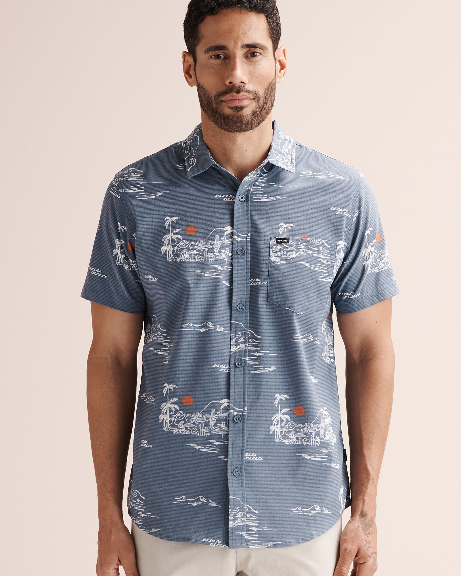 RIP CURL Fun Times Aerotech Short Sleeves Shirt Blue, white, brown 05GMSH - View4