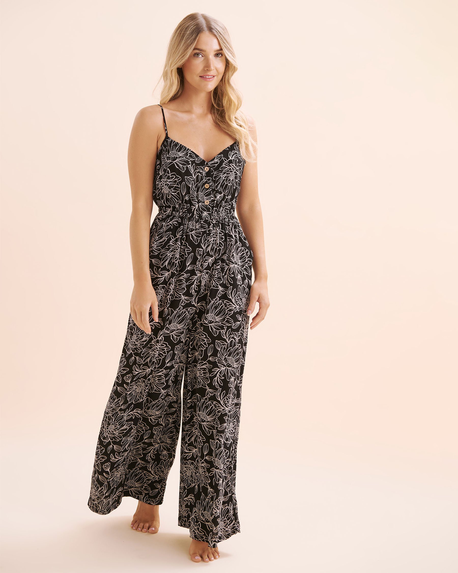 TURQUOISE COUTURE Combinaison en gaze floral Noir et blanc 02300177 - Voir1