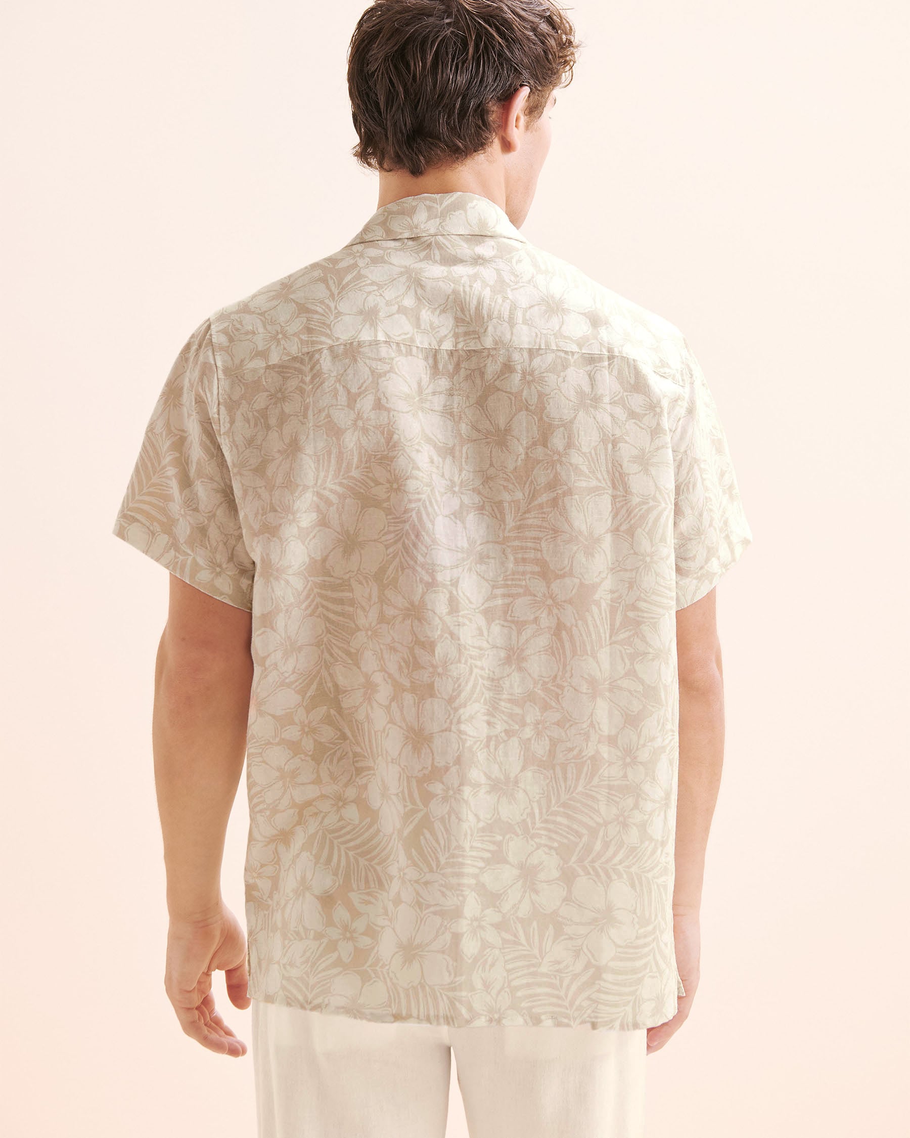 OFF THE BEACH Linen Blend Short Sleeve Shirt Beige and white 04100045 - View5