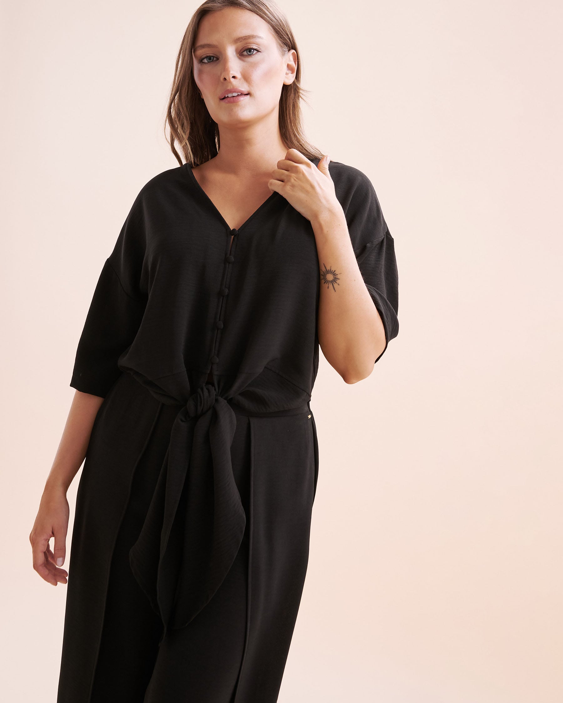 EVERYDAY SUNDAY Chemise de plage à manches courtes noué Noir ESBEAW05868A - Voir6