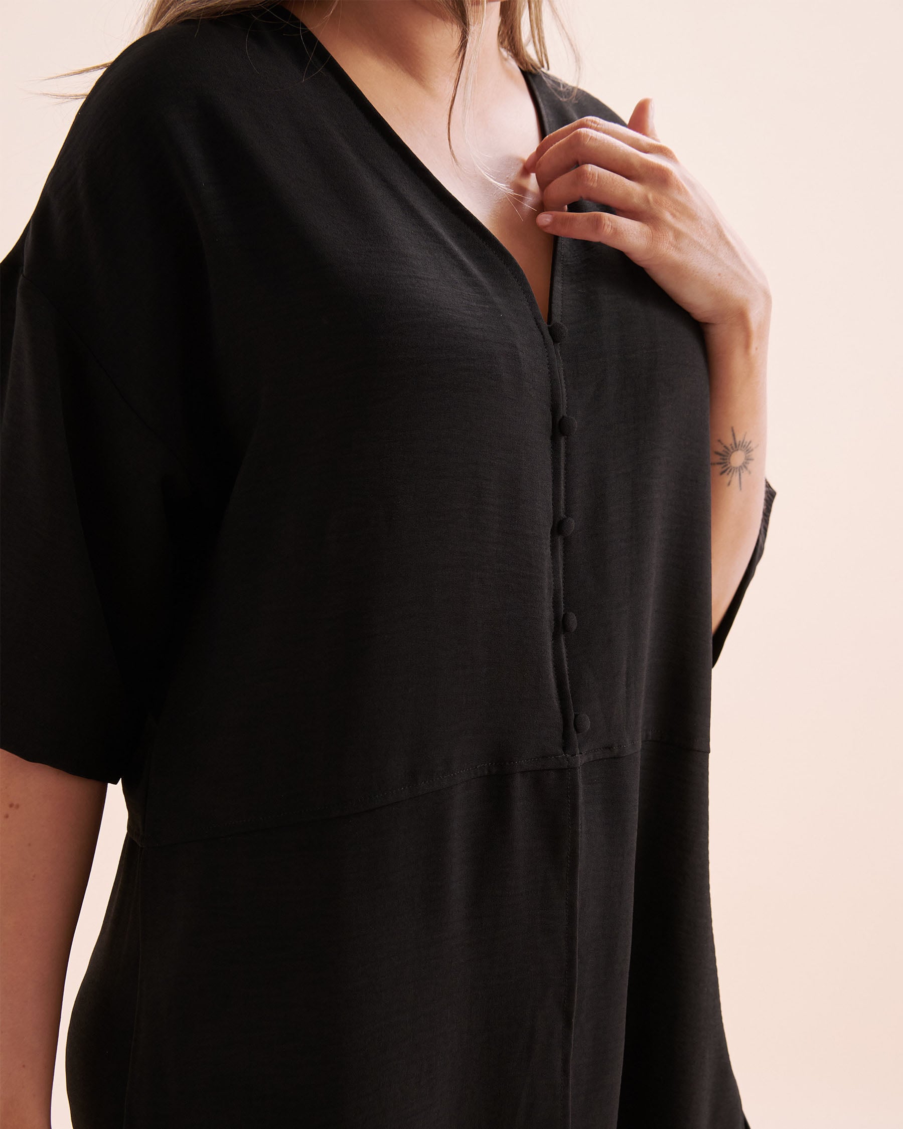 EVERYDAY SUNDAY Chemise de plage à manches courtes noué Noir ESBEAW05868A - Voir7