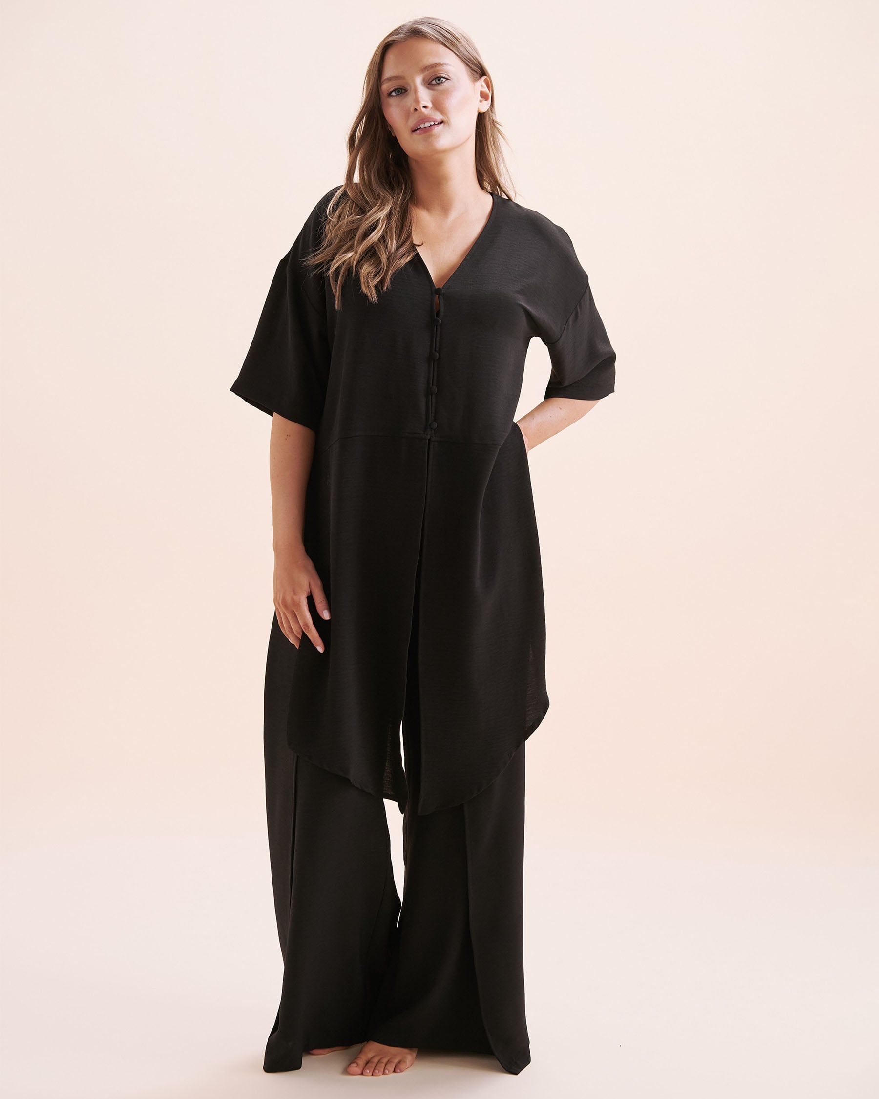 EVERYDAY SUNDAY Chemise de plage à manches courtes noué Noir ESBEAW05868A - Voir8