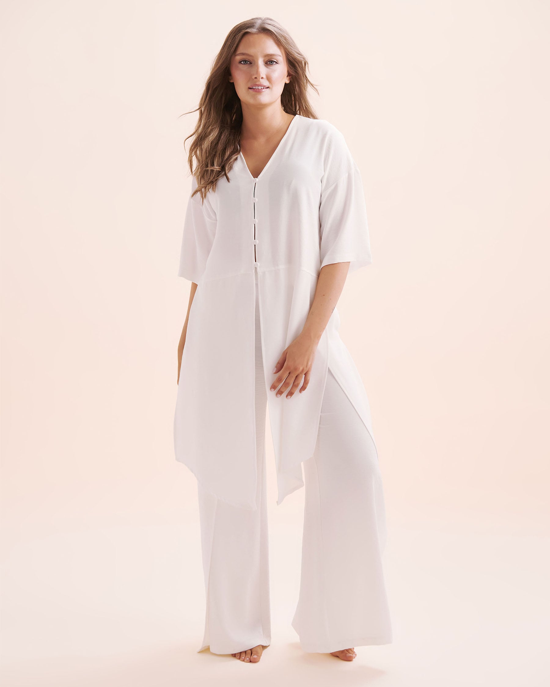 EVERYDAY SUNDAY Short Sleeves Front Tie Cover Up Shirt White ESBEAW05868 - View4