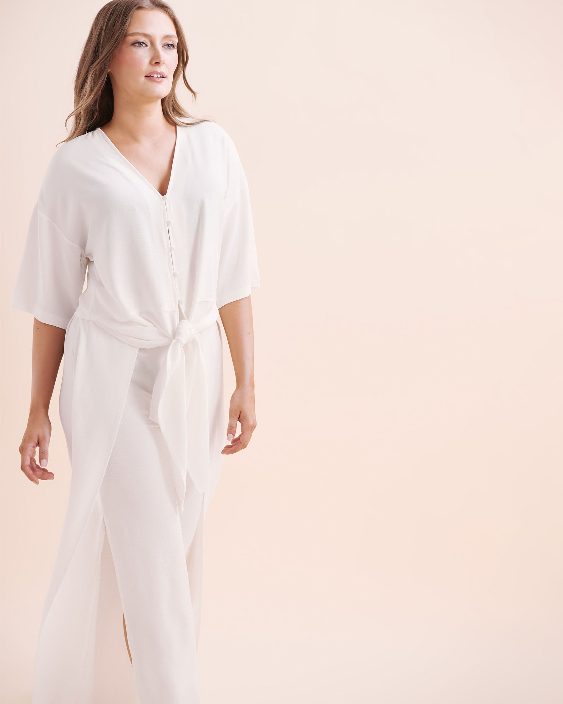 EVERYDAY SUNDAY Short Sleeves Front Tie Cover Up Shirt White ESBEAW05868 - View8