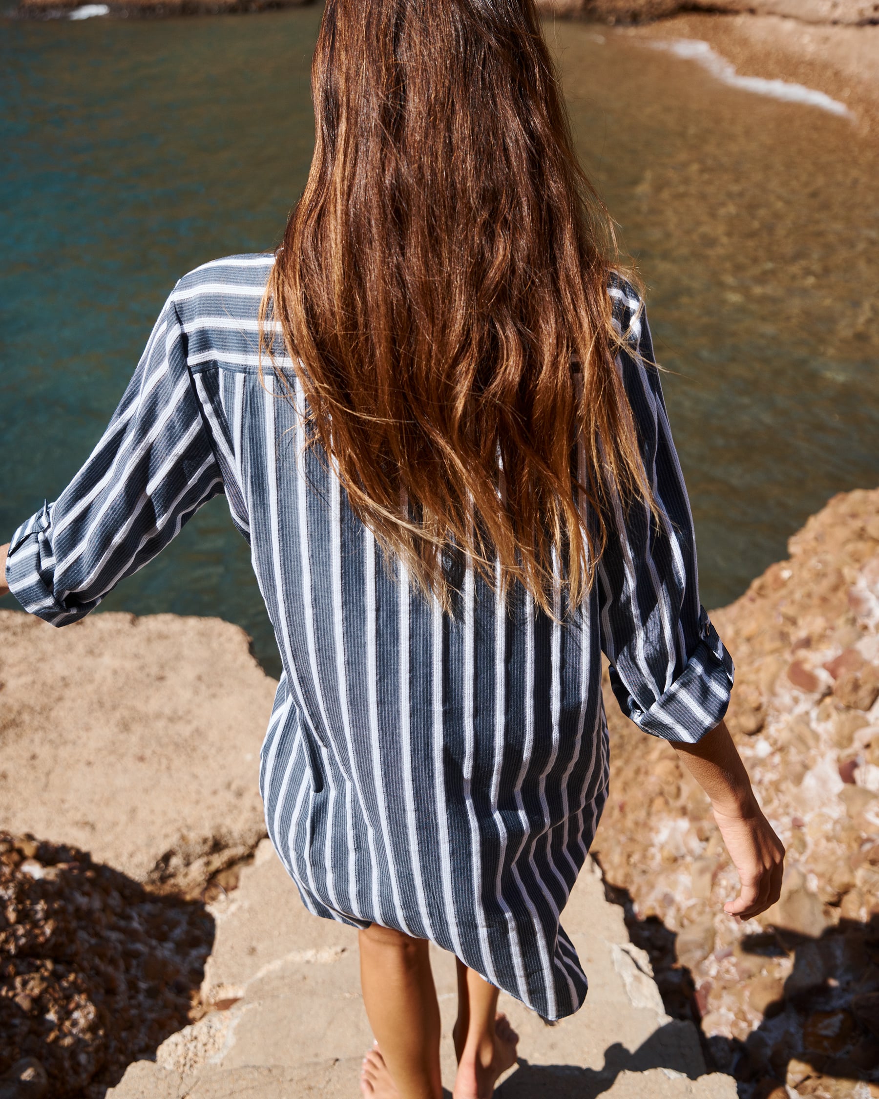EAU DE SEA Striped Textured Shirt Blue and white 02100044 - View2